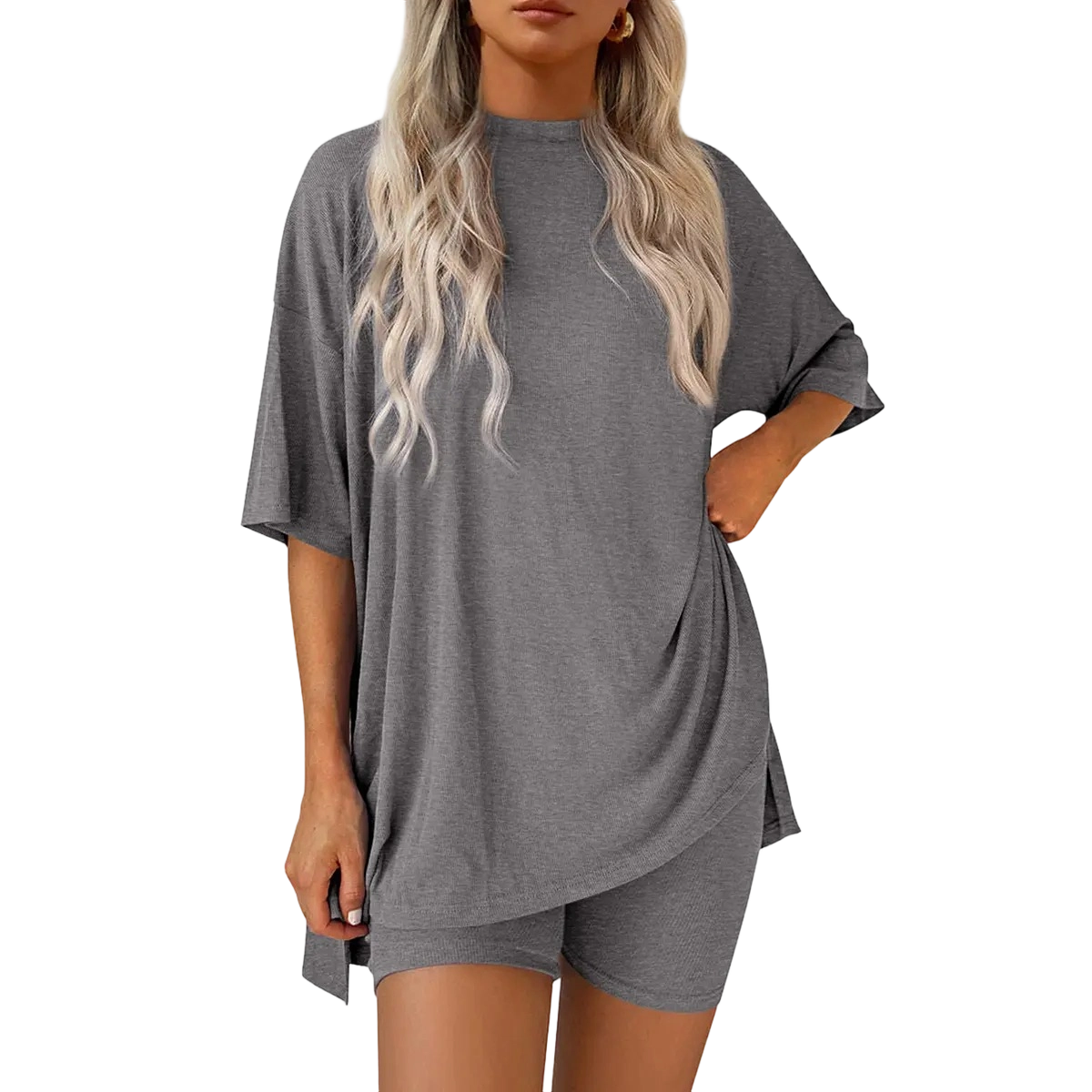 🔥Easter Sale!Women's Two Piece Lounge Set Summer Casual Oversized Shirts Biker Shorts