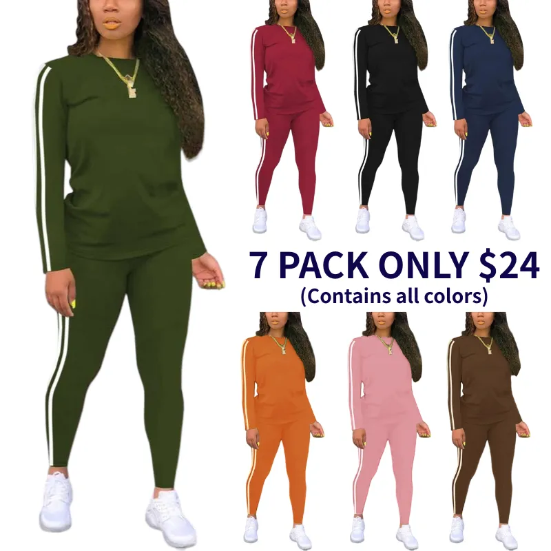 Women's Striped Print Long Sleeve Top & Pants Two-piece Set