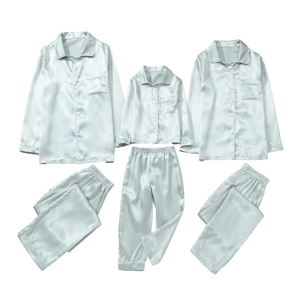 Family Matching Solid Color Silk Pajamas