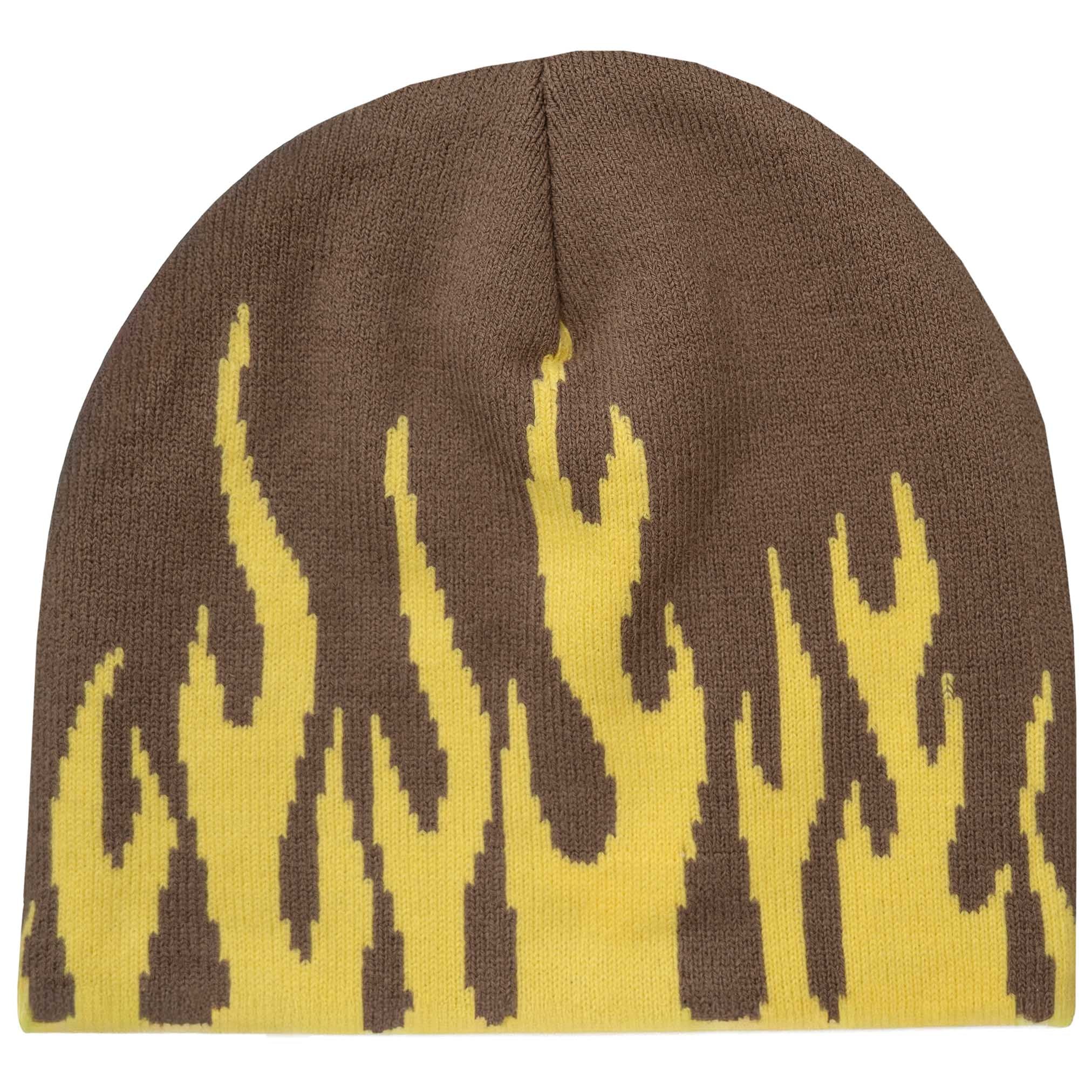 FLAME SKULL CAP BEANIE - BROWN / YELLOW