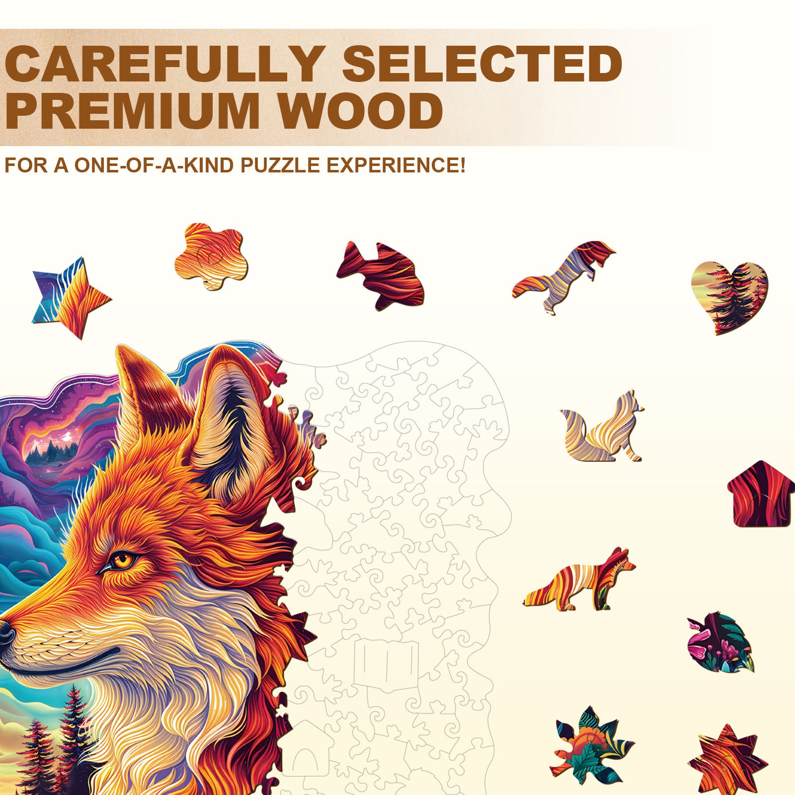 Colorful Star Wolf Wooden Jigsaw Puzzle