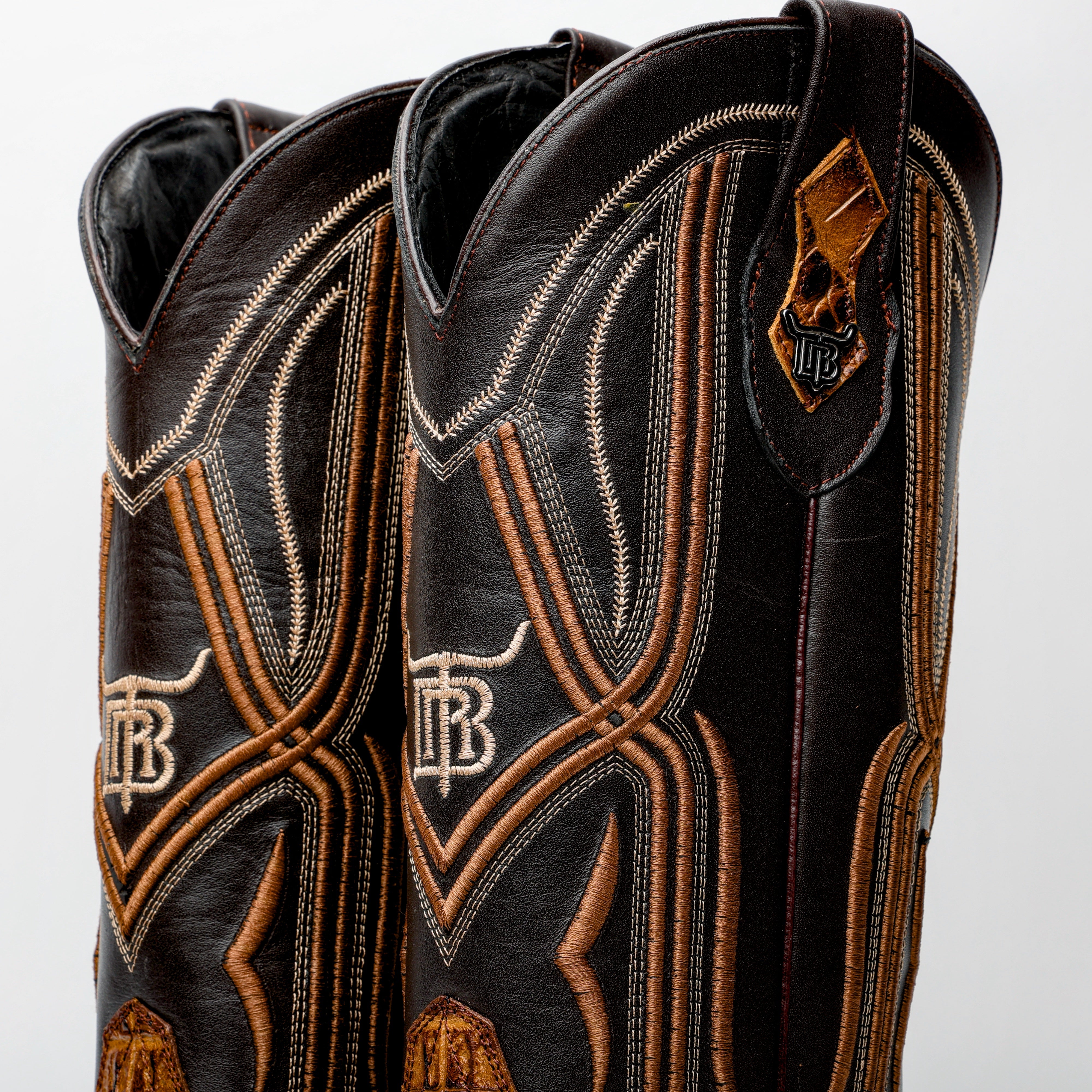 Honey Caiman Hornback Leather Boots - Square Toe