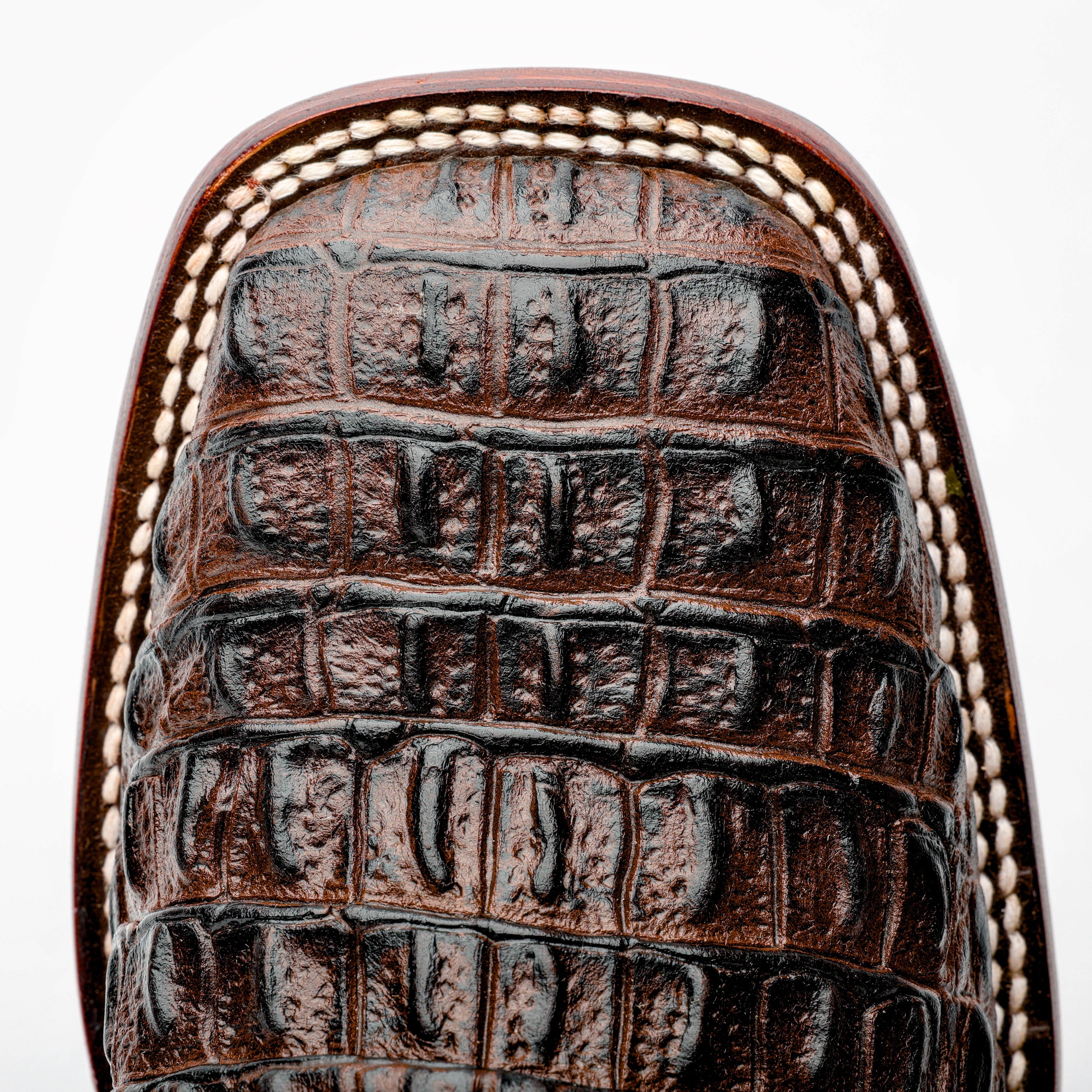 Brown Caiman Hornback Leather Boots - Square Toe