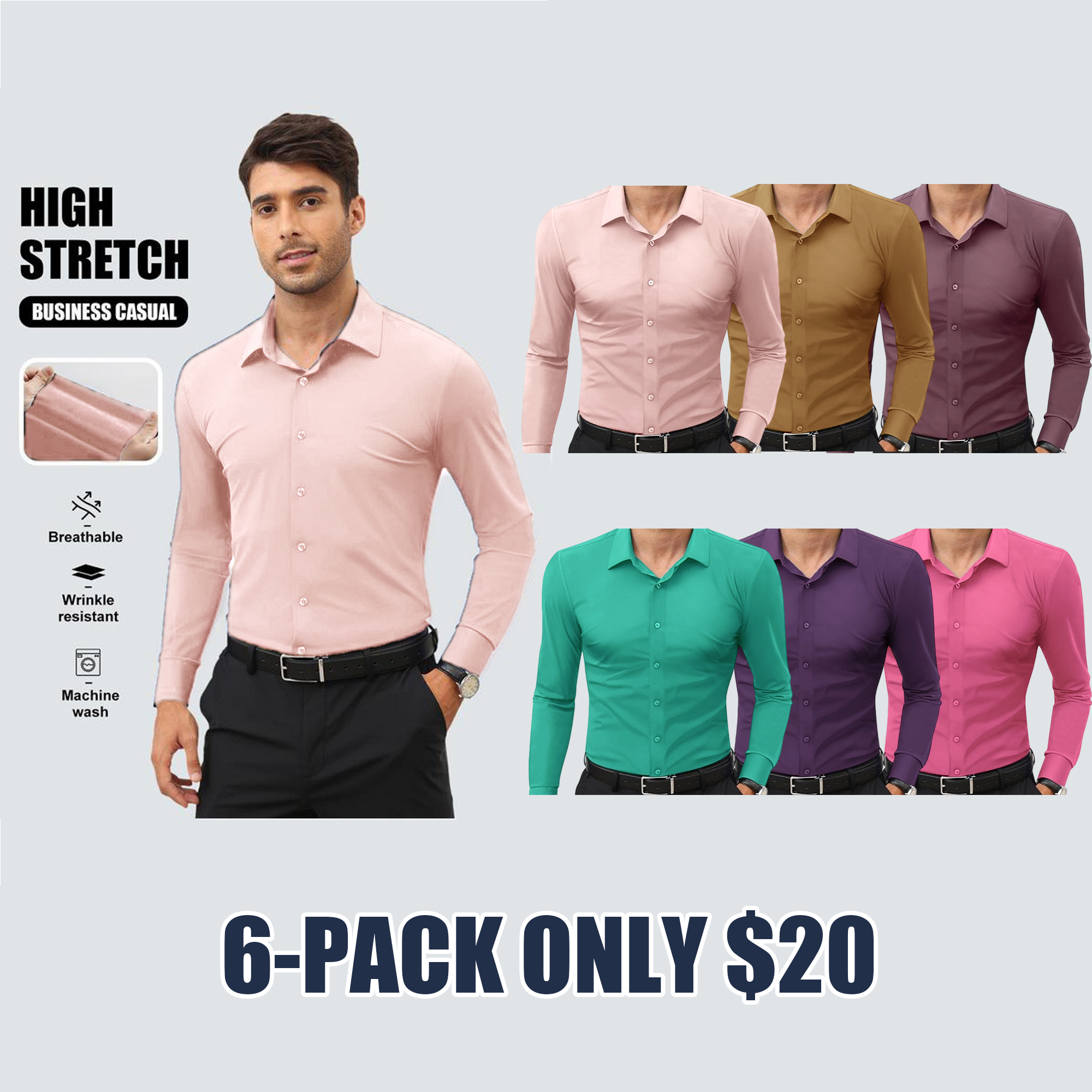 🔥Men’s Stretch Slim-Fit Long Sleeve Dress Shirt