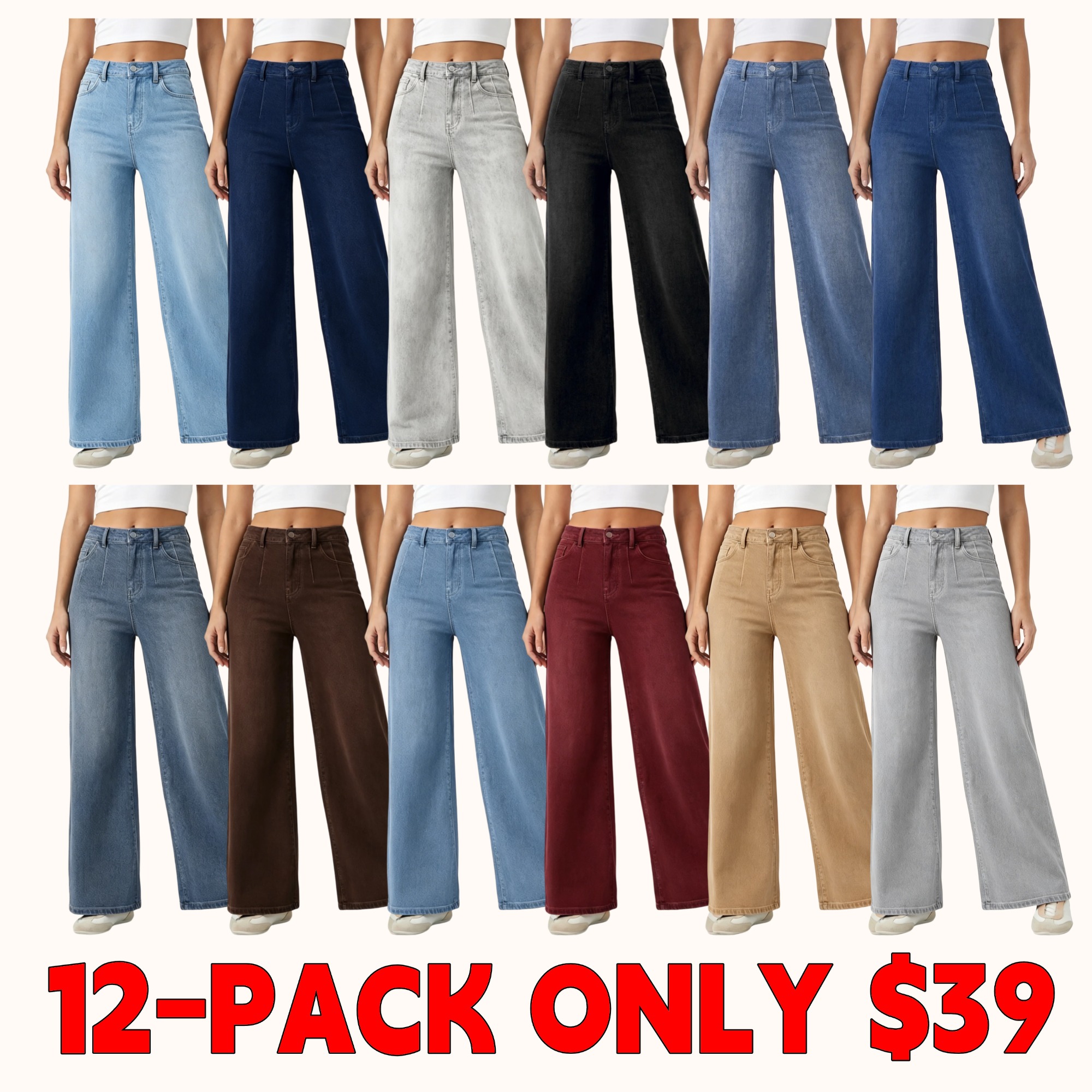 2026 High-waisted, slim-fit wide-leg casual jeans with pockets