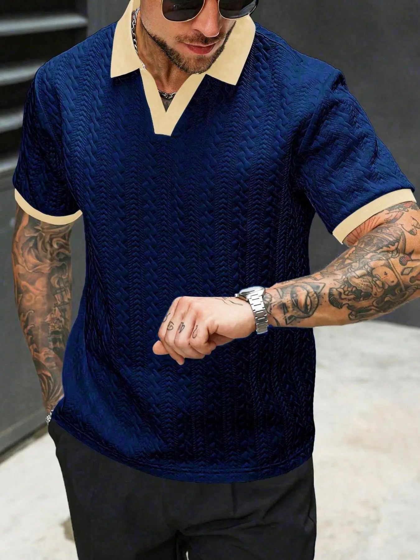 Men’s Retro Textured Colorblock Polo