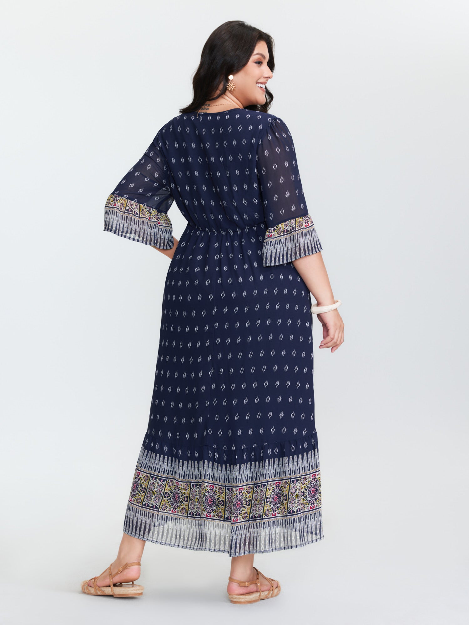 Boho Geometric Print Wrap Maxi Dress