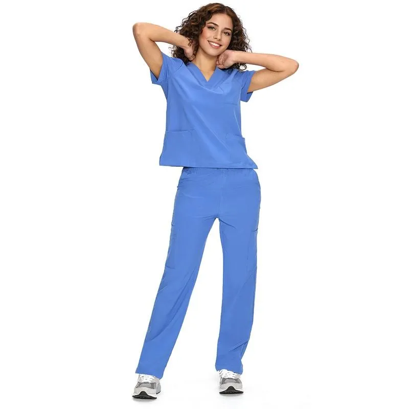 Scrubs for Women DawnDusk Set Medical Uniform - V-Neck Top & Straight Leg Pants with 9 Pockets