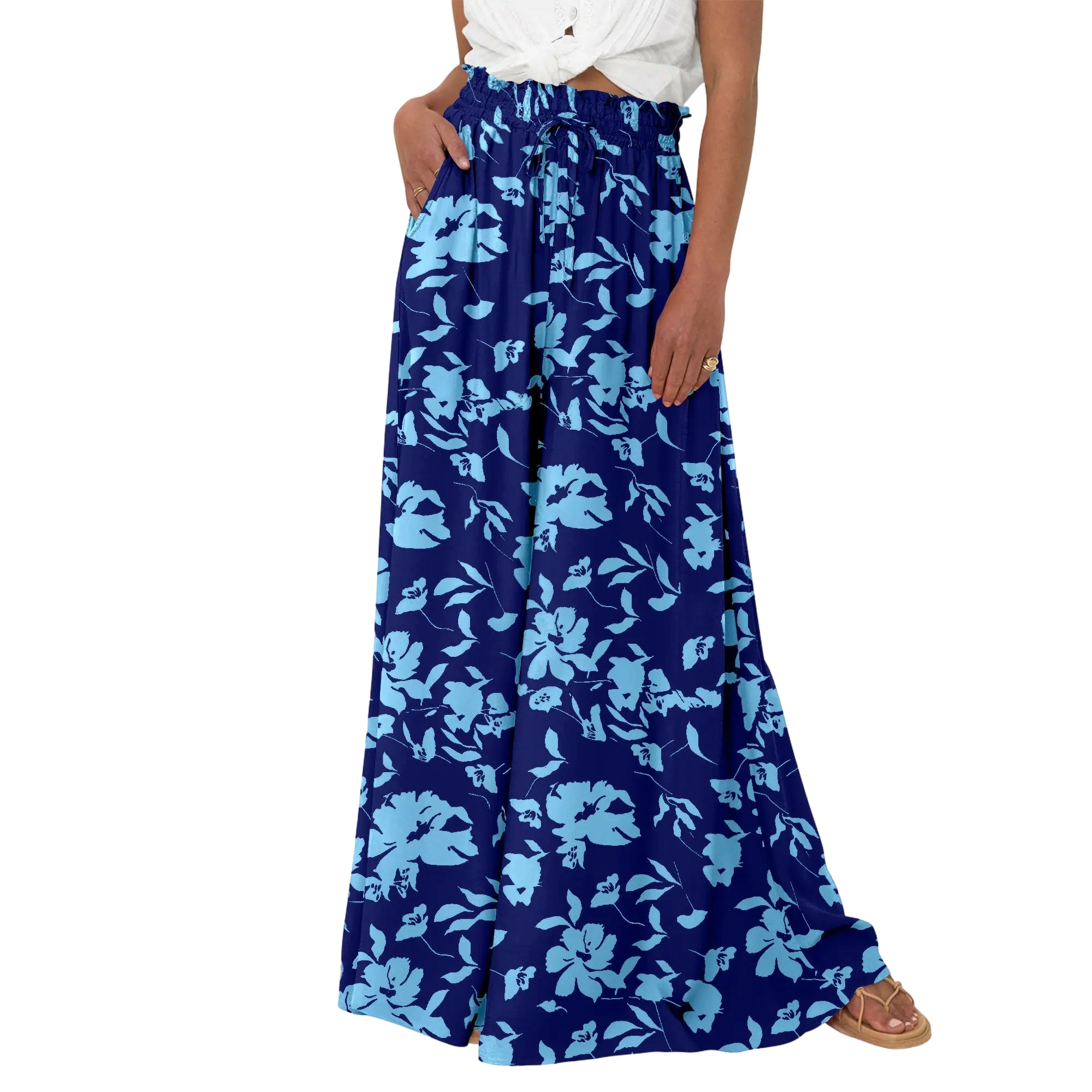 Women’s High-Waisted Wide Leg Palazzo Pants – Summer Casual Lounge & Beach Trousers with Pockets