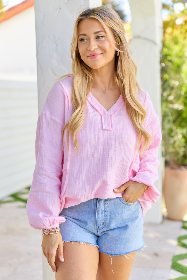Jenna Pink Gauze V-Neck Tunic
