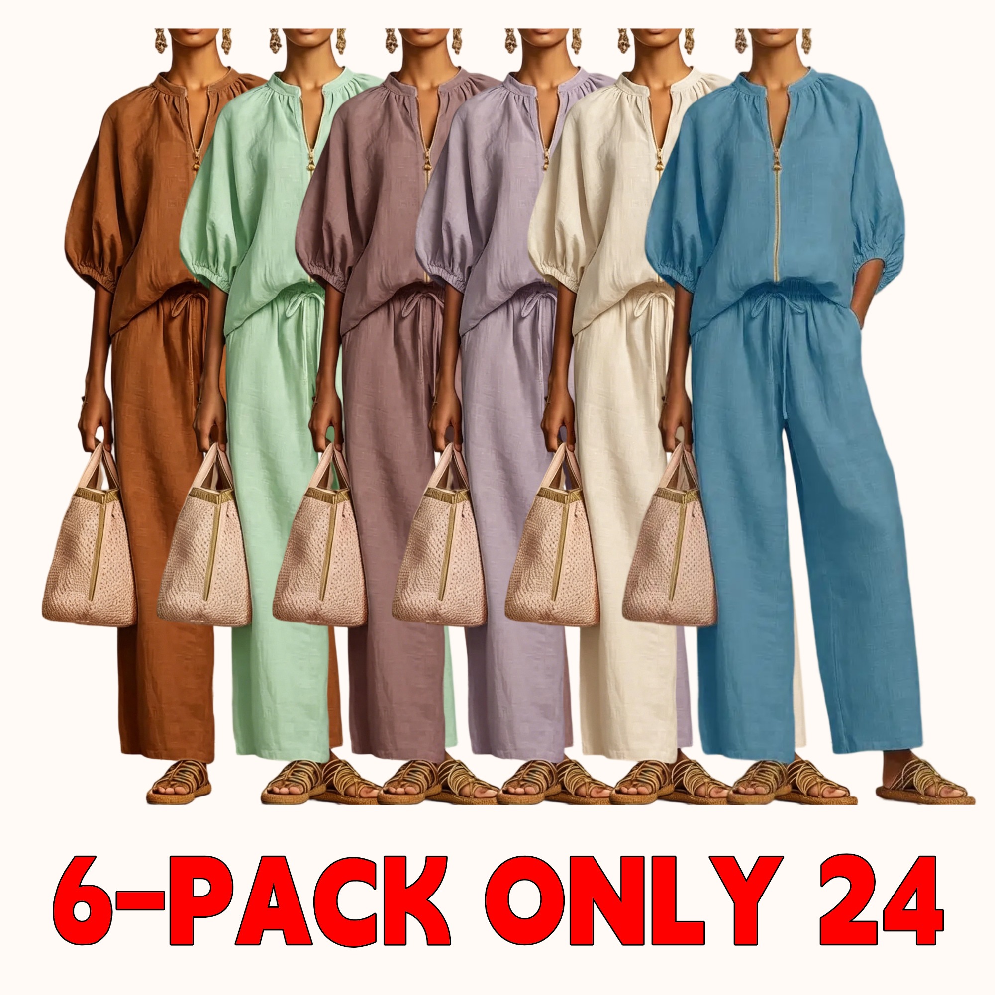 Women's Matching Lounge Set Quarter Zip Pullover Top Loose Wide Leg Pants 2 Piece Sweatsuit Casual Outfit