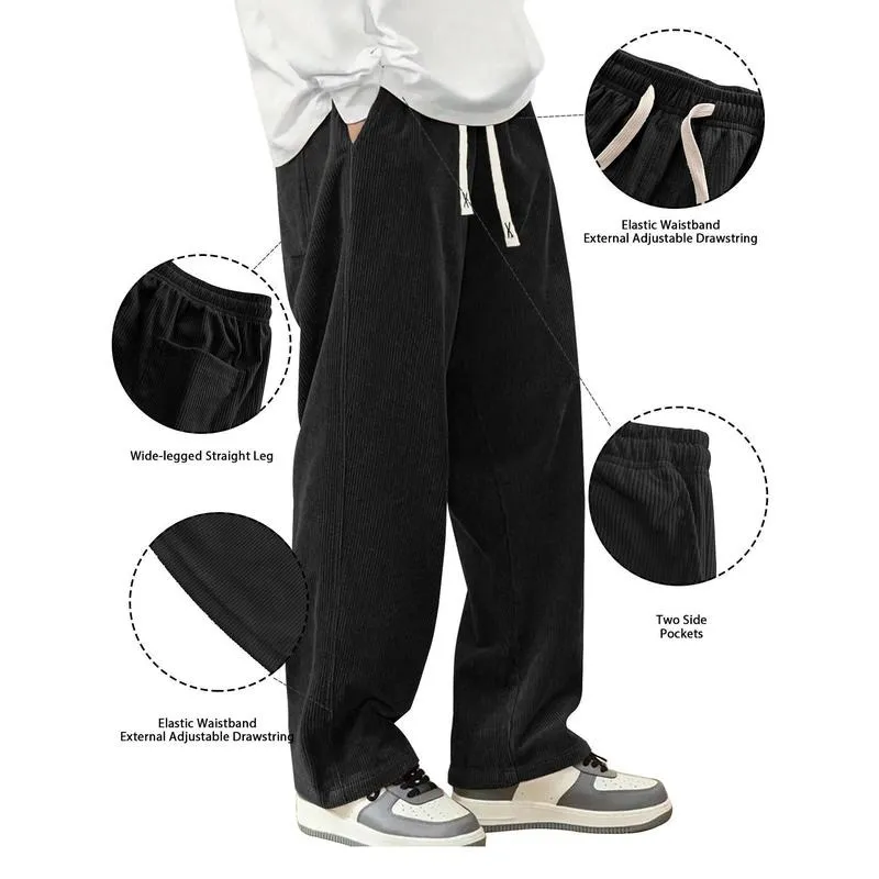 Men'S Thermal Winter Pants with Drawstring Waist - Beige Non-Stretch Trousers, Men's Sweatpants