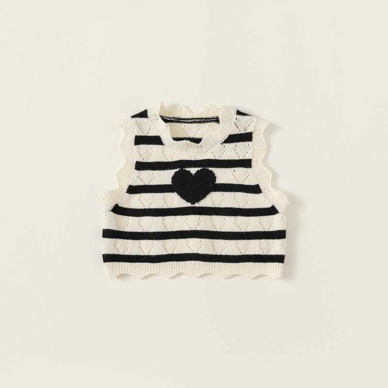 Toddler Girl Black Striped Heart Vest