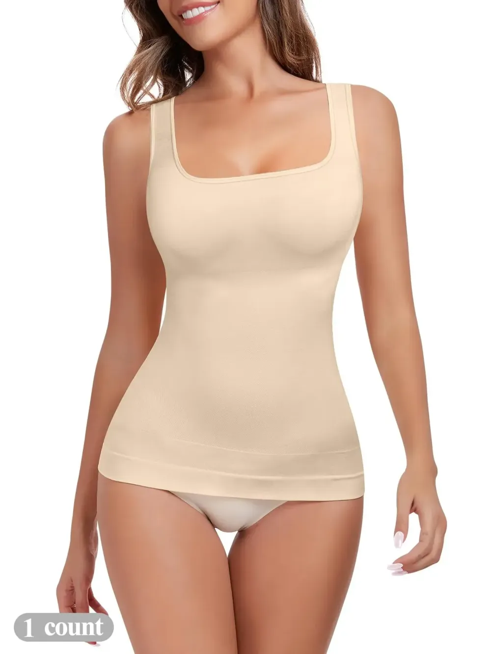 Women's Tummy Control Shapewear Tank Top, Seamless Square Neck Compression Top, Slimming Body Shapewear