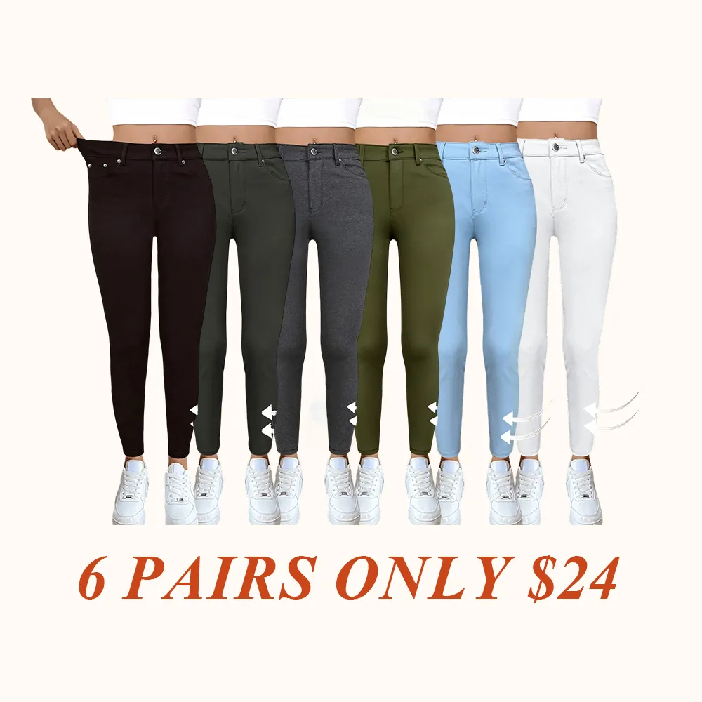 Women's Plain Pocket with Buttons, Casual Comfy Skinny Sports Stretchy Leggings for Yoga Gym Workout