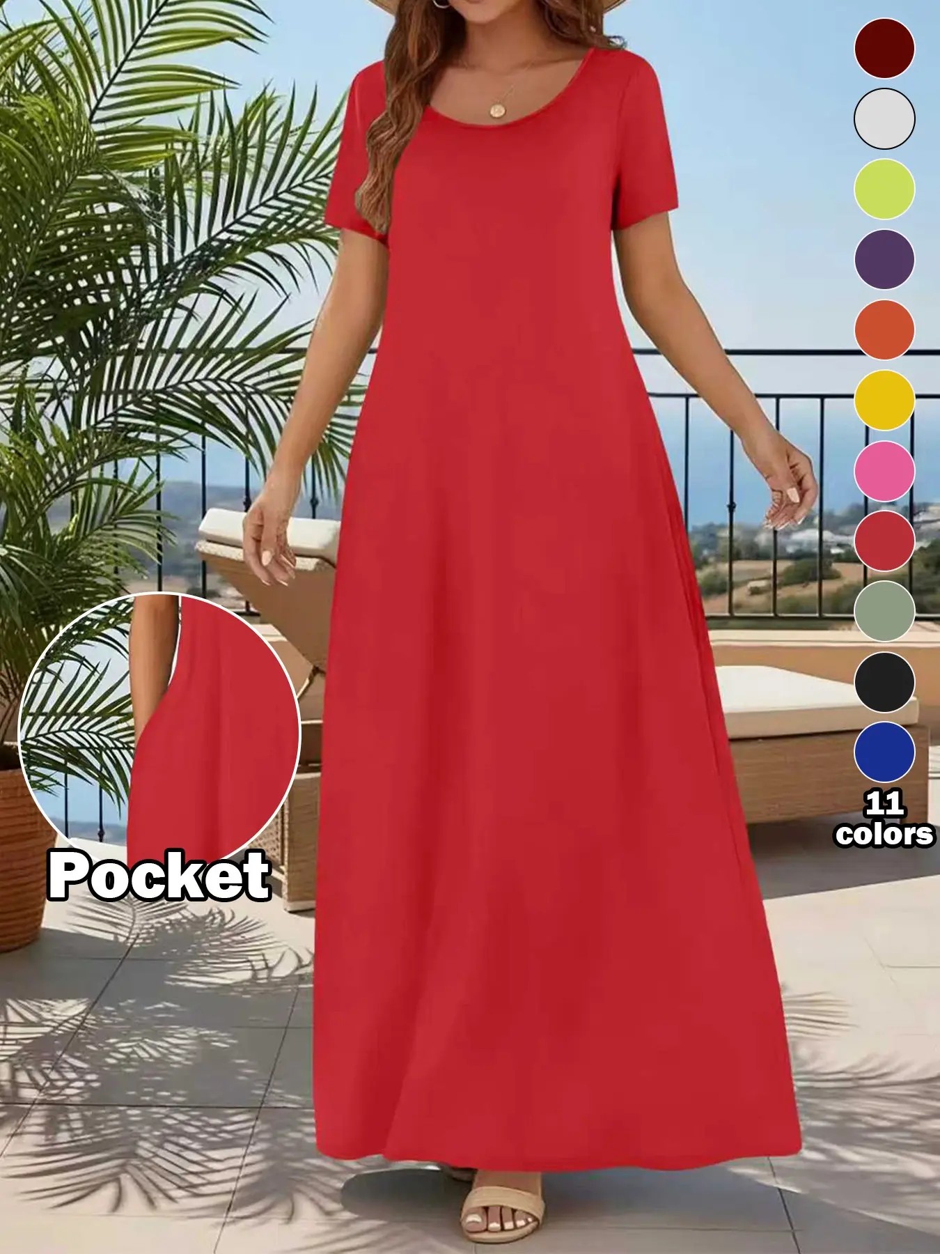 🔥8 PACK $24.99- Women's Casual Commuter Plain Minimalist Short Sleeve Dress with Pockets