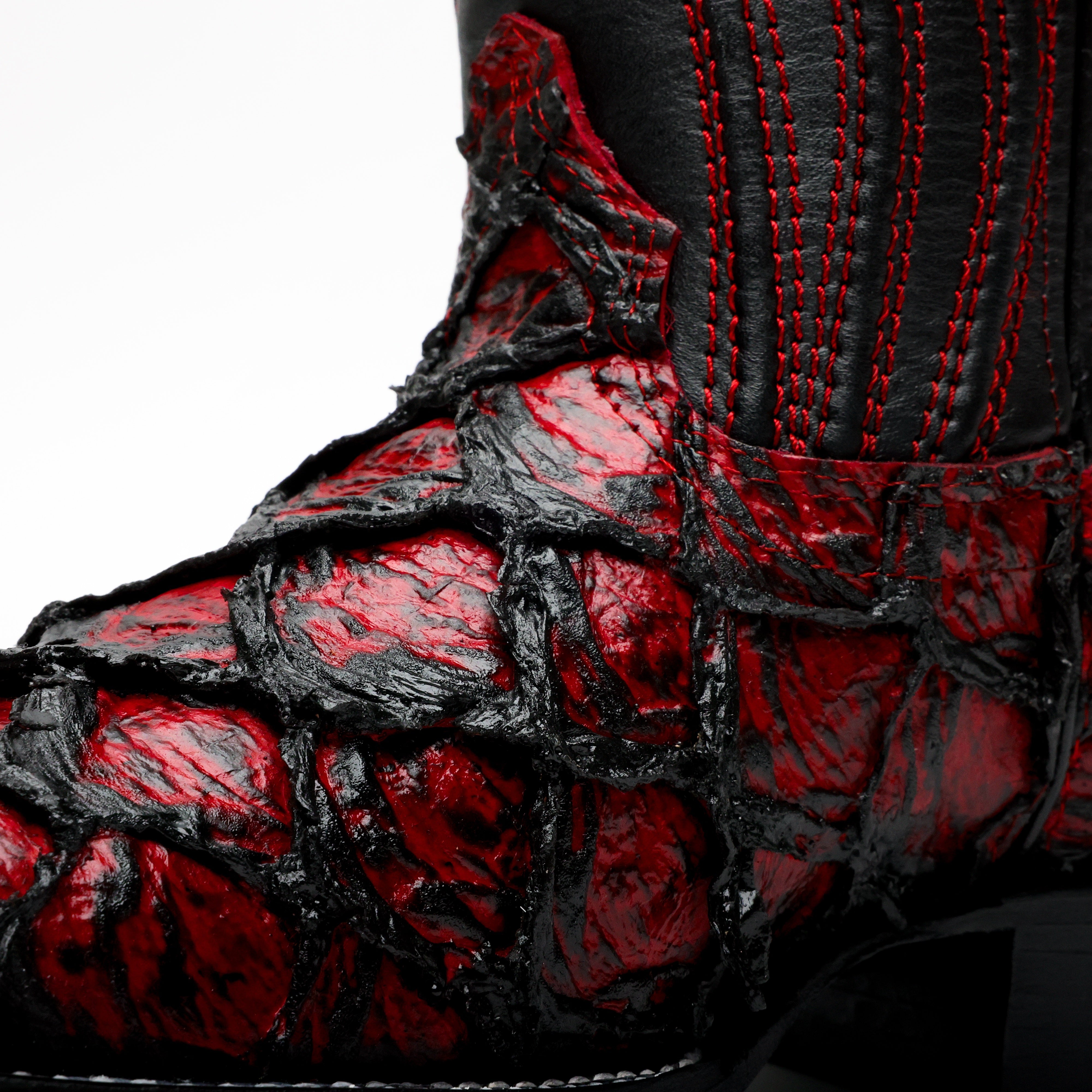 Black Cherry Jumbo Pirarucu Leather Boots - Square Toe