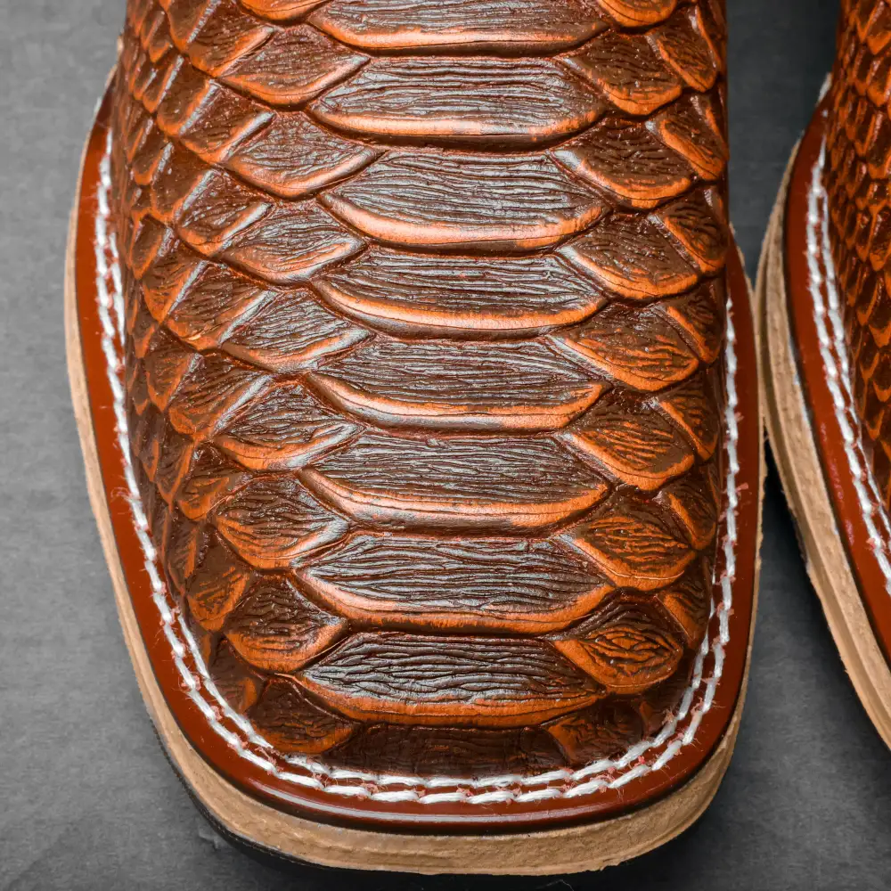 Cognac Jumbo Python Leather Boots With 3D Lightweight Sole - Composite Toe