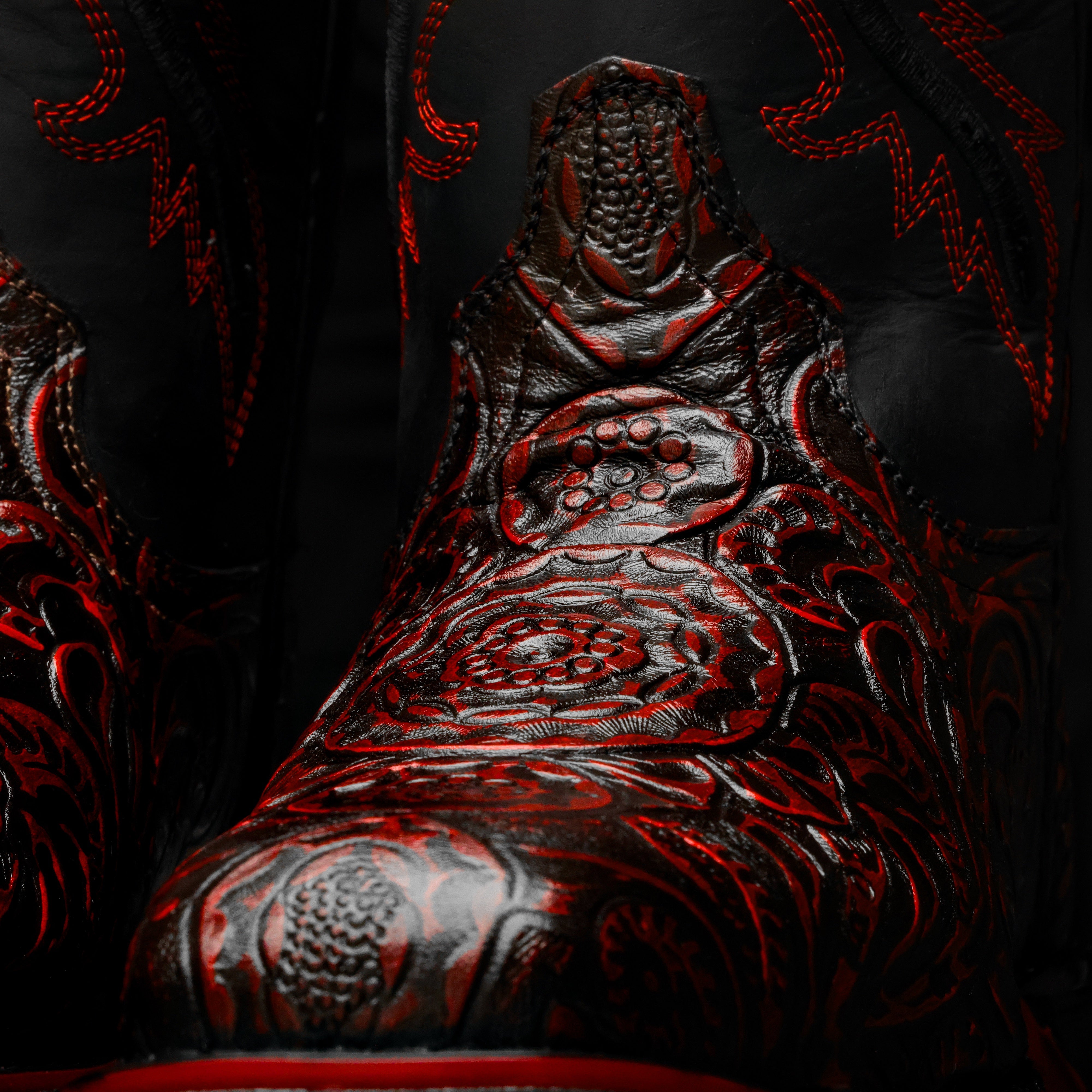 Black Cherry Hand-Tooled Leather Boots With 3D Lightweight Sole - Composite Toe