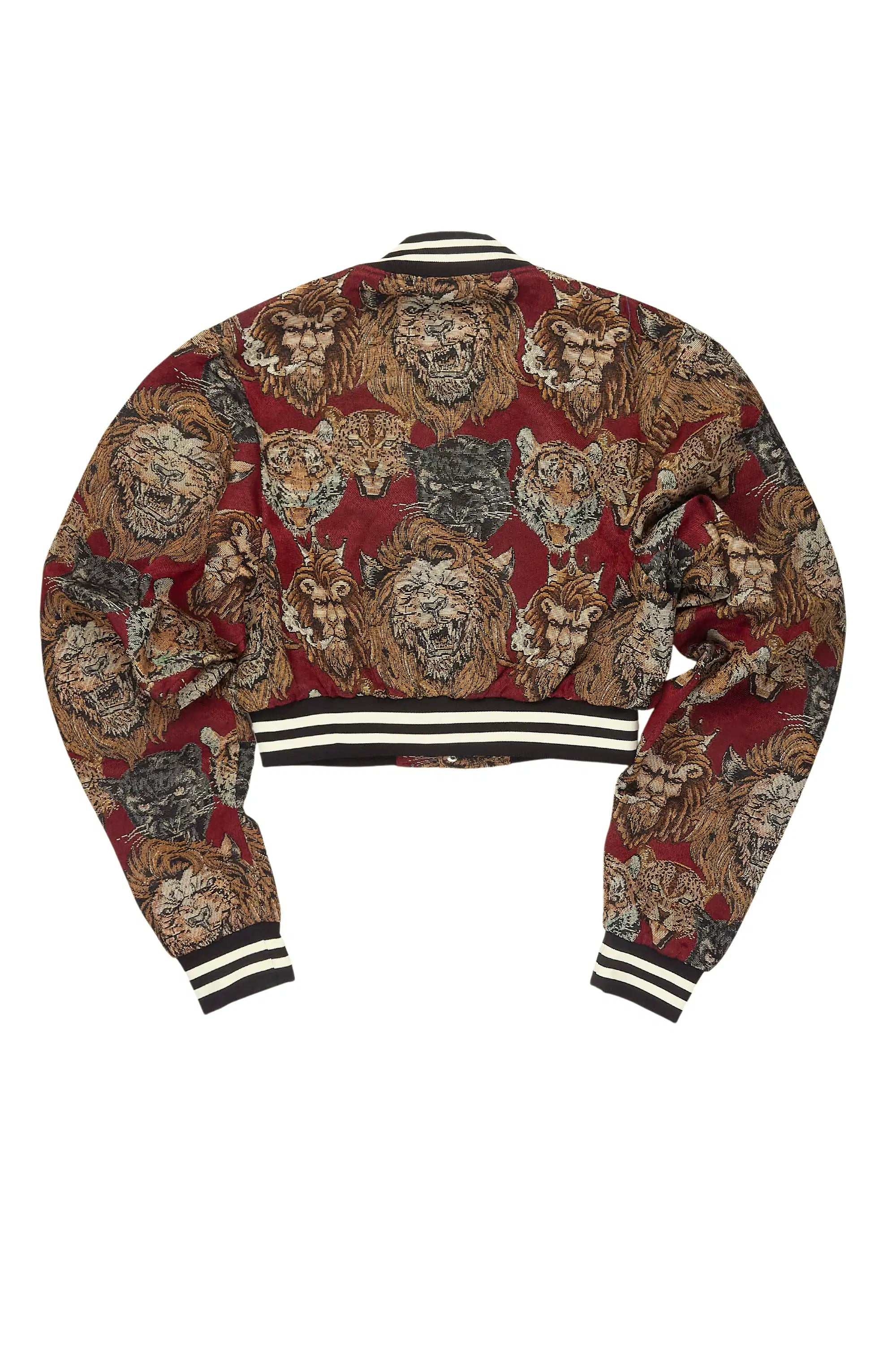 Khadiyah Red Crop Tapestry Varsity Jacket