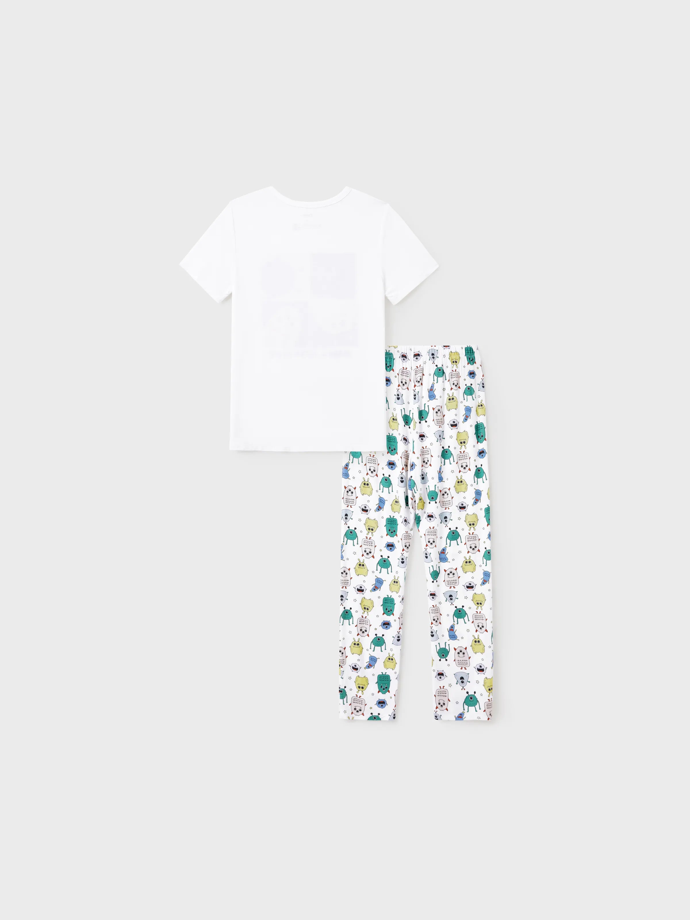 Bamboo Family Pajamas Cute Little Monster Print Short-sleeve Matching Pajama Set ( Snug-Fitting for Children ) White