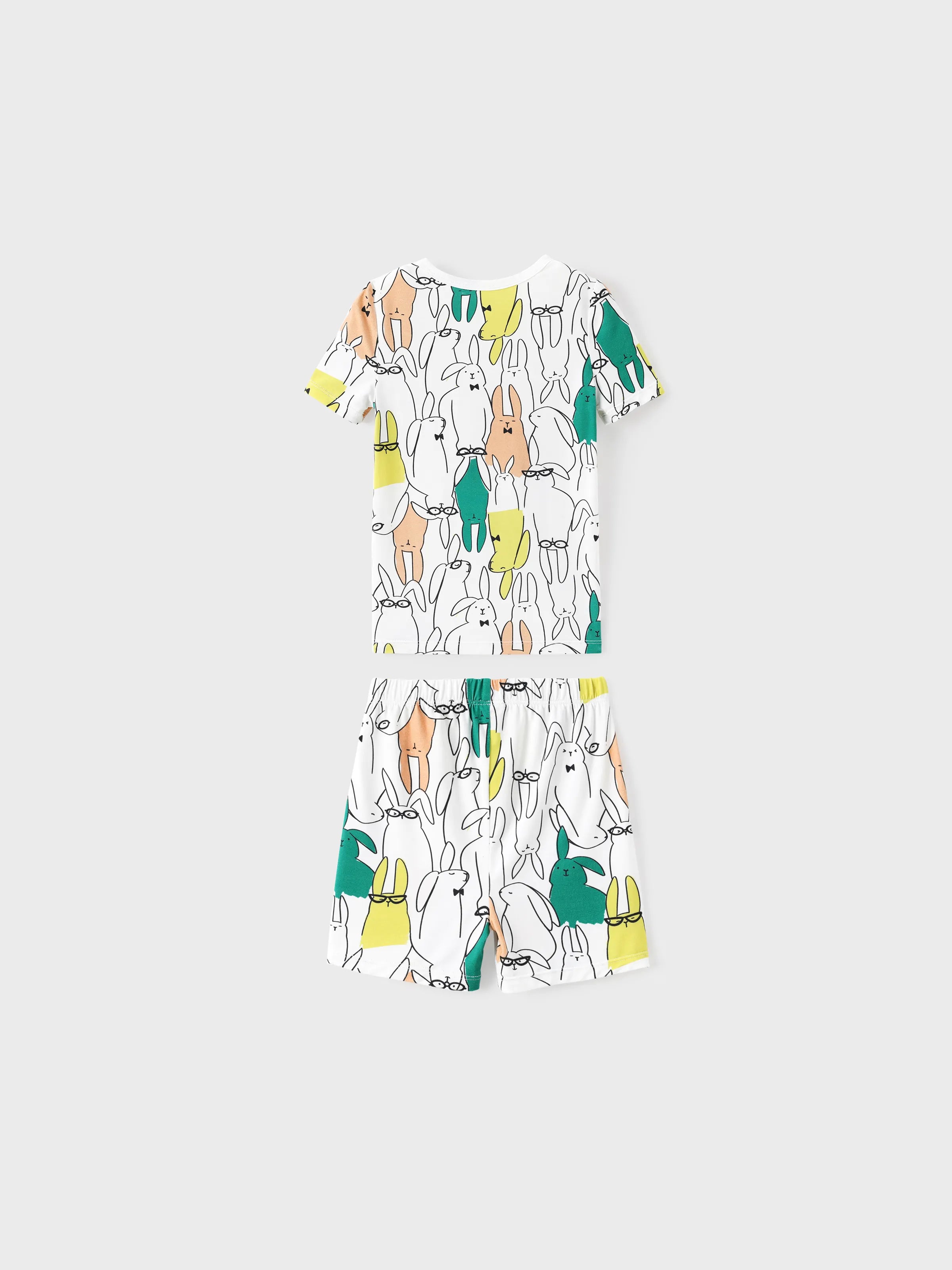 Bamboo Family Pajamas Rabbit Print Short-sleeve Matching Pajama Set (Snug-Fitting for Children) White