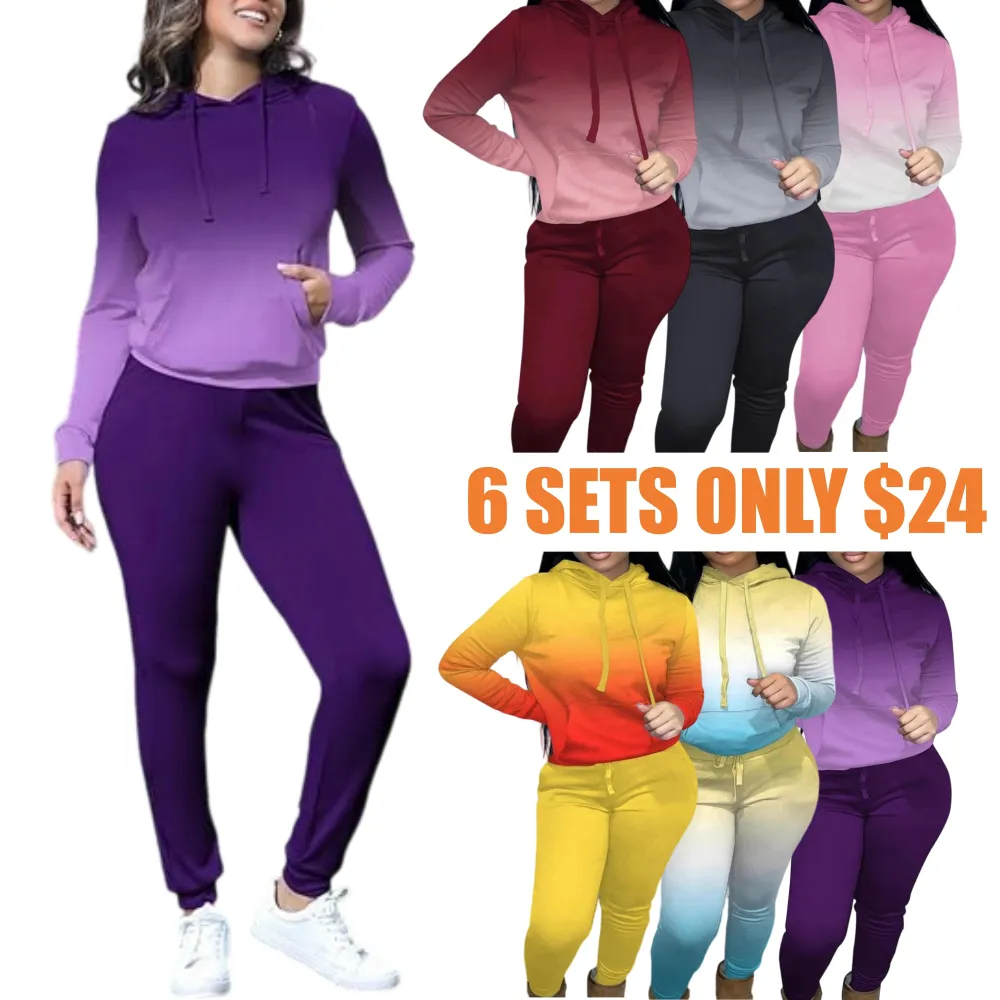 Women's Solid Drawstring Hoodie & Pocket Sweatpants Two-piece Set