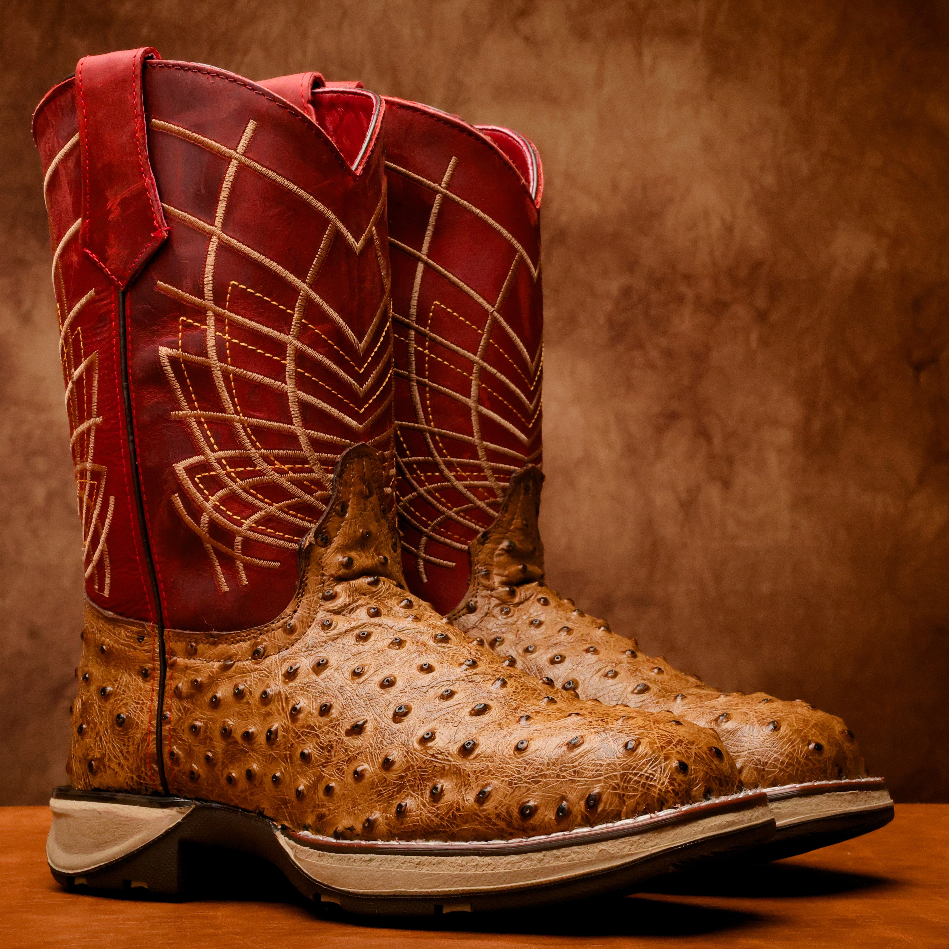 Honey Ostrich Leather Boots With 3D Lightweight Sole - Composite Toe