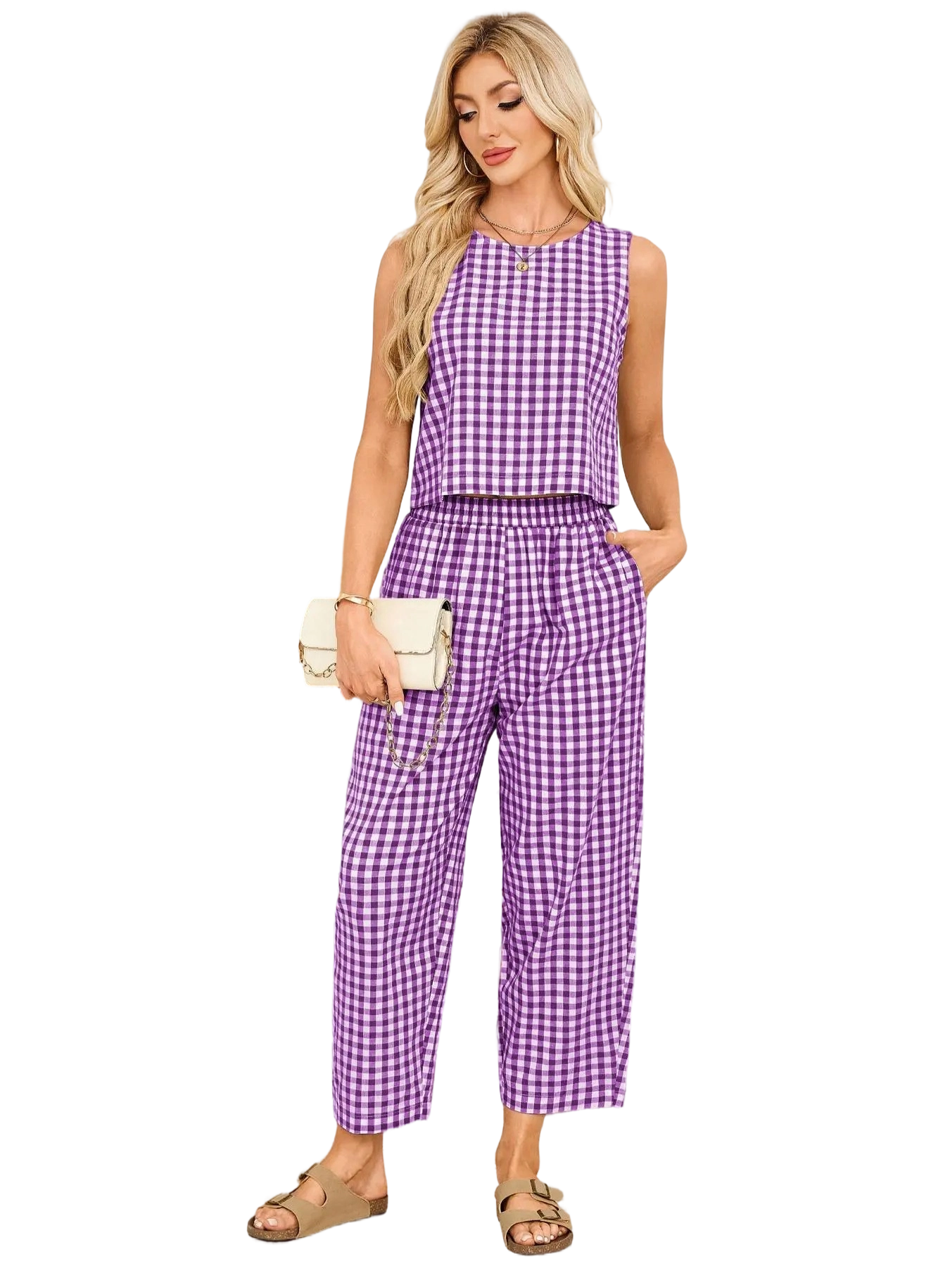 🔥Women’s Plaid Cotton 2-Piece Lounge Set