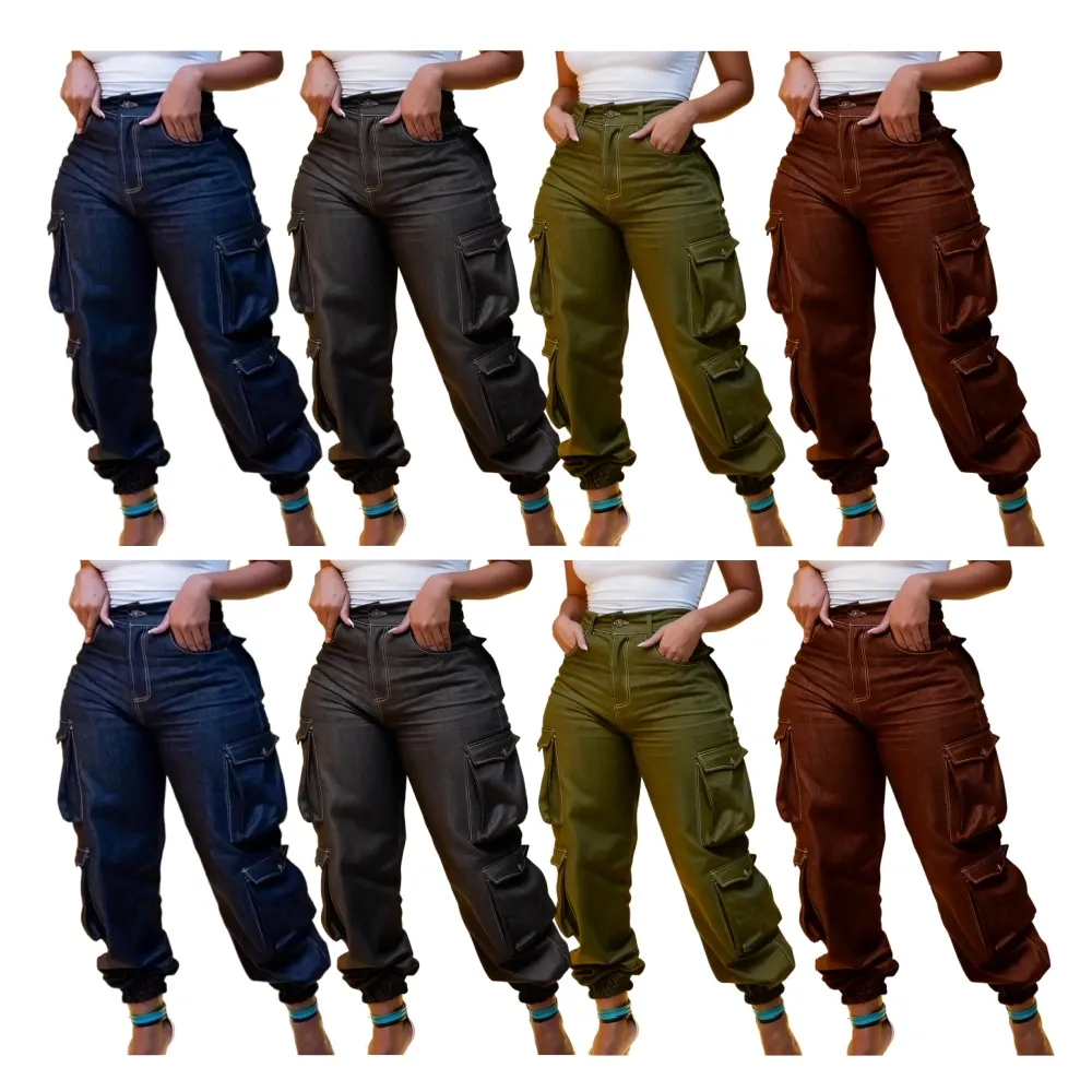 Women's Y2K High-Waist Cargo Denim Flap Pocket Pants