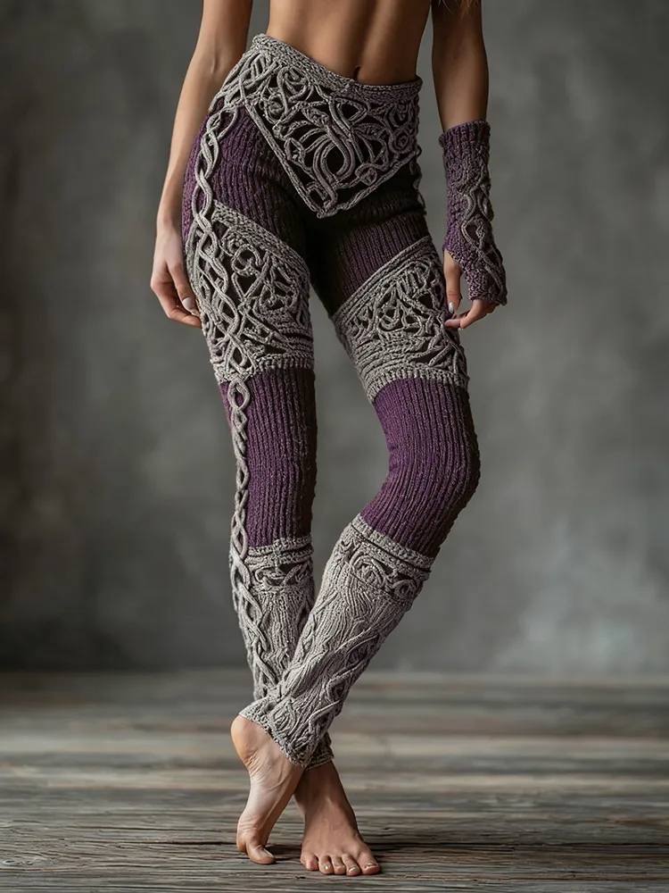 Vintage Viking Celtic Knot Art Knit Jacquard Cozy Leggings