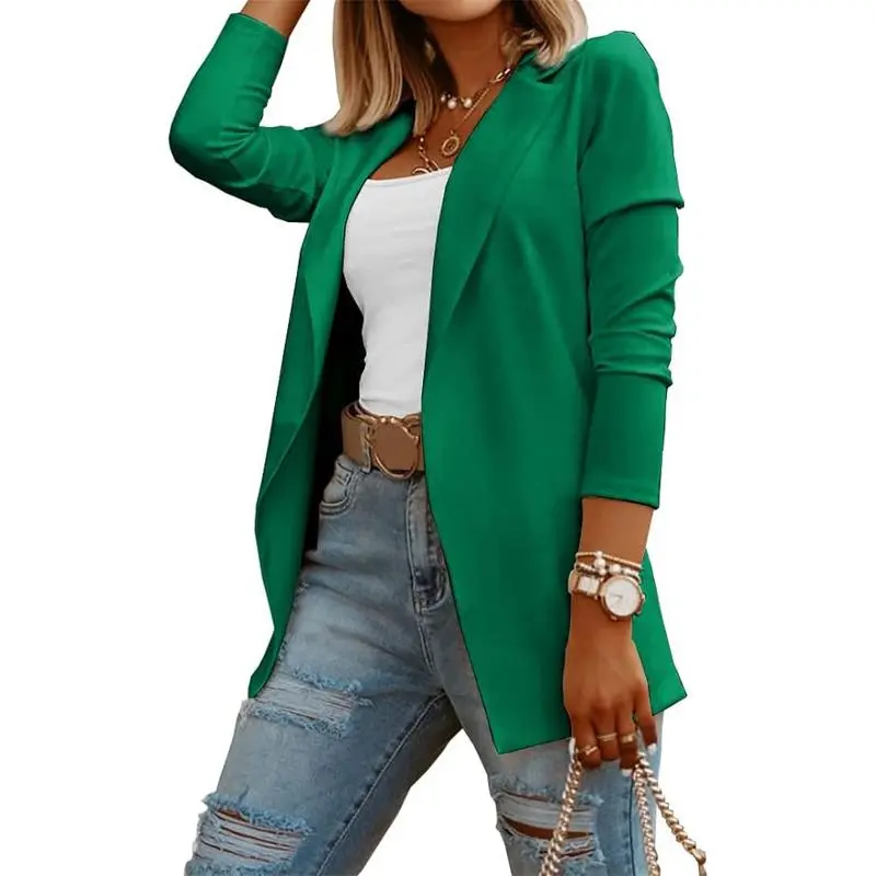 Womens Casual Long Sleeve Blazers Solid Color Knit Blazer Work Office Open Front/Button Down Blazer Jacket