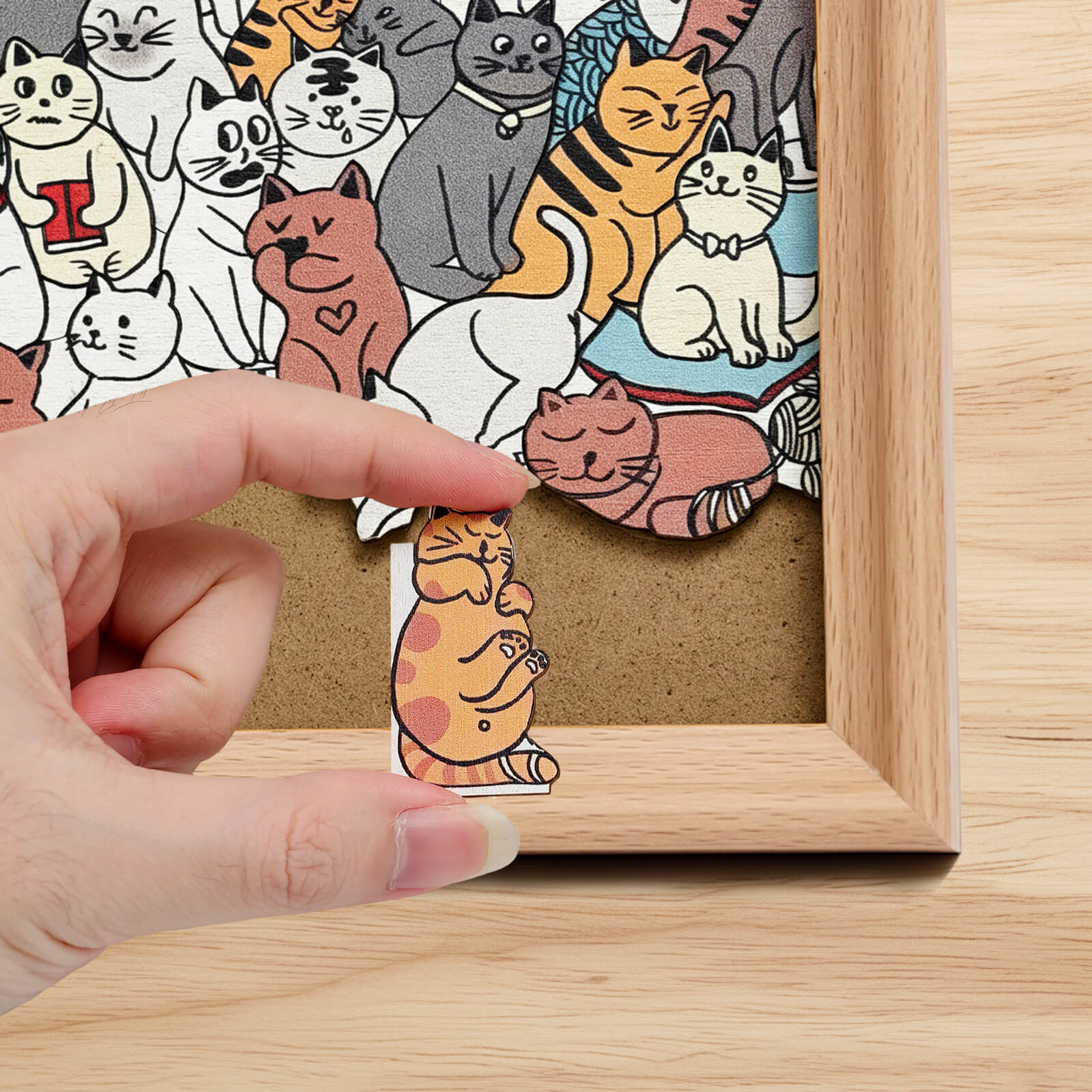 175 Pcs Morandi-Colored Cute Cat Shaped Square Wooden Jigsaw Puzzle