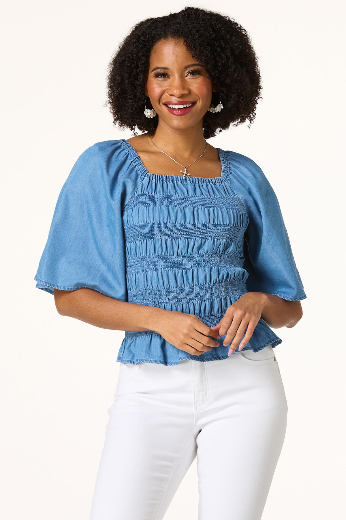 Smocked Chambray Top