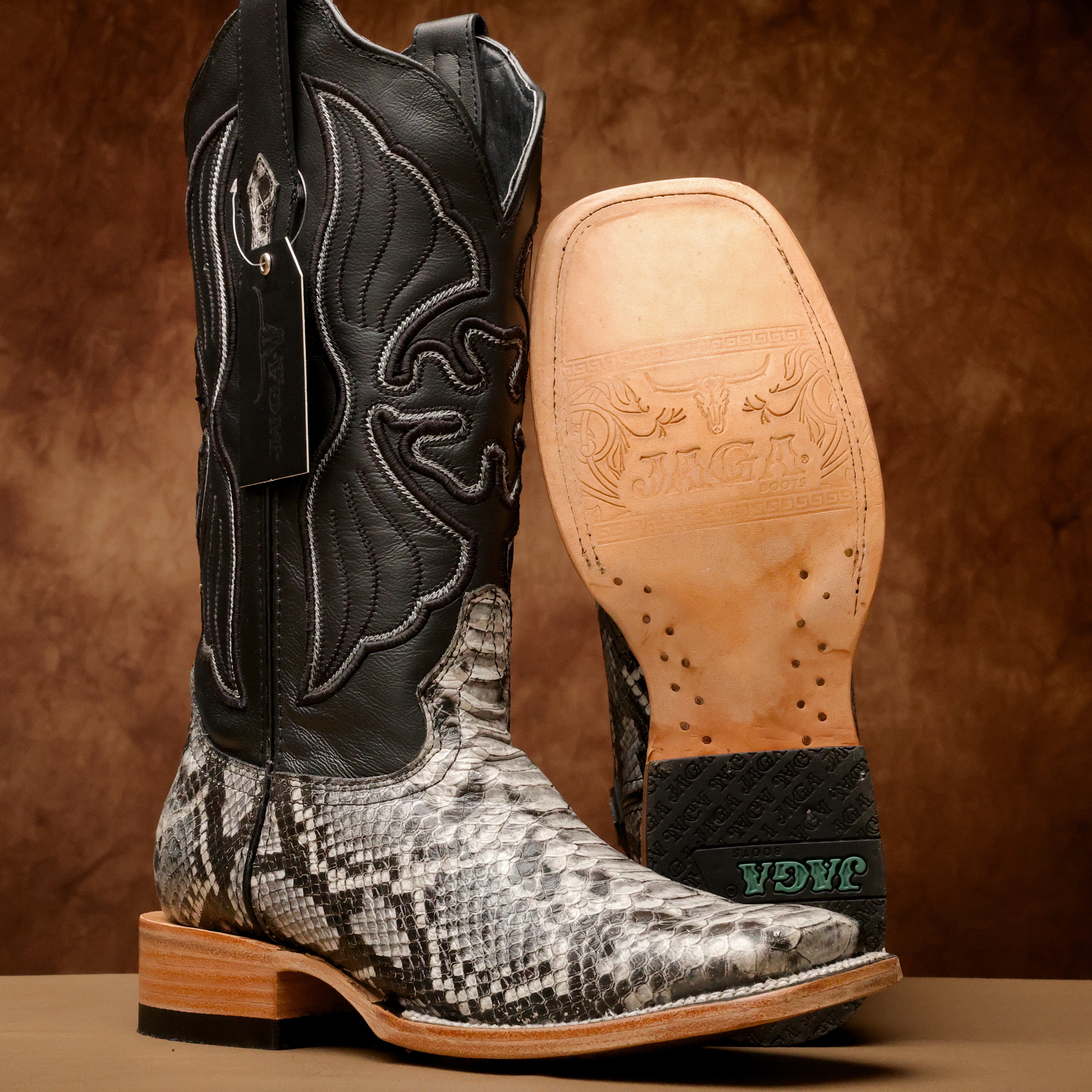 Natural Python Leather Boots - Square Toe