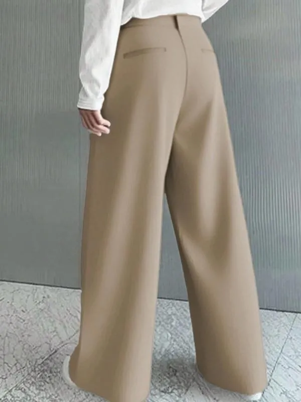 Men's Casual Versatile Solid Color Wide Leg Pants, Unique Button Design, Fitted Style