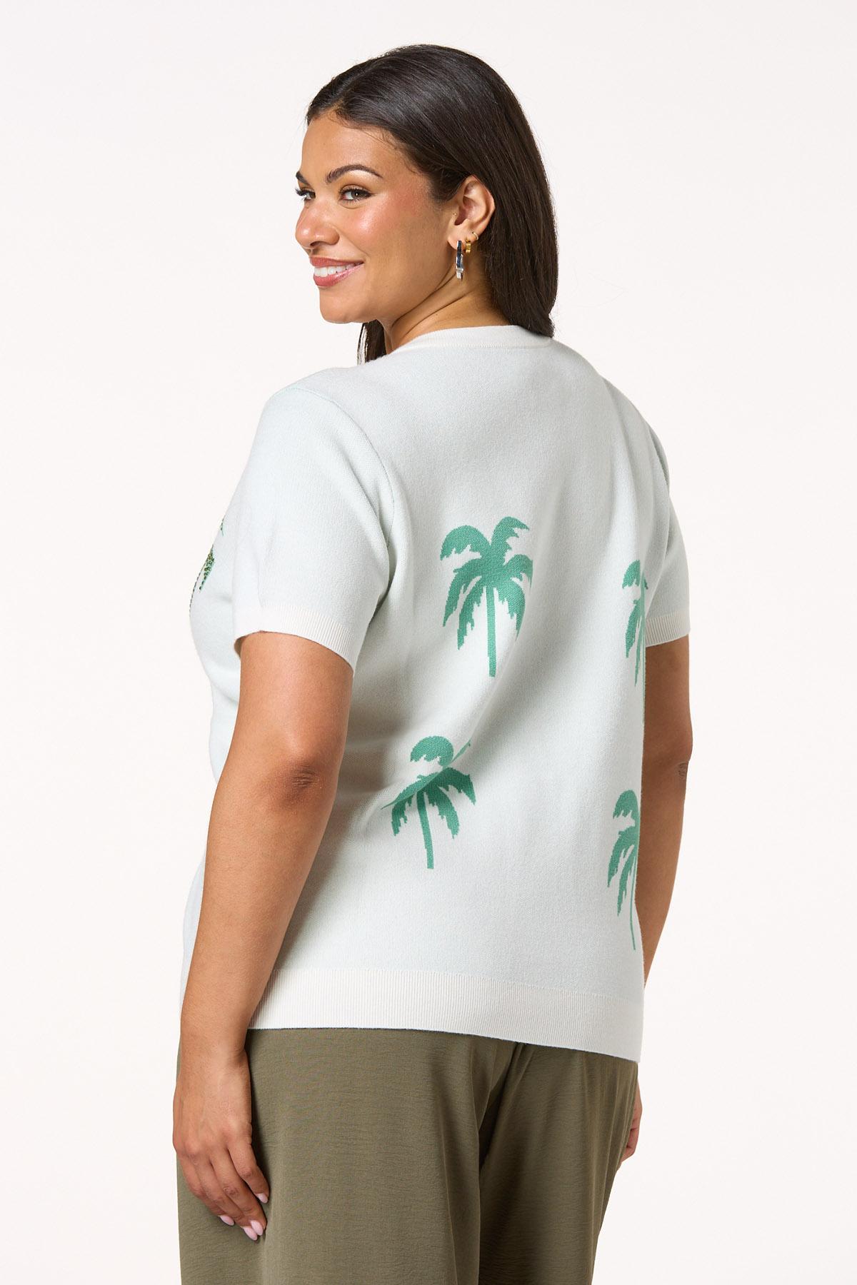 Plus Size Rhinestone Palm Tree Icon Sweater