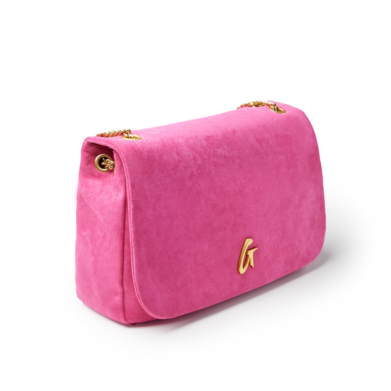 LARGE SUEDE FLAP BAG - HOT PINK