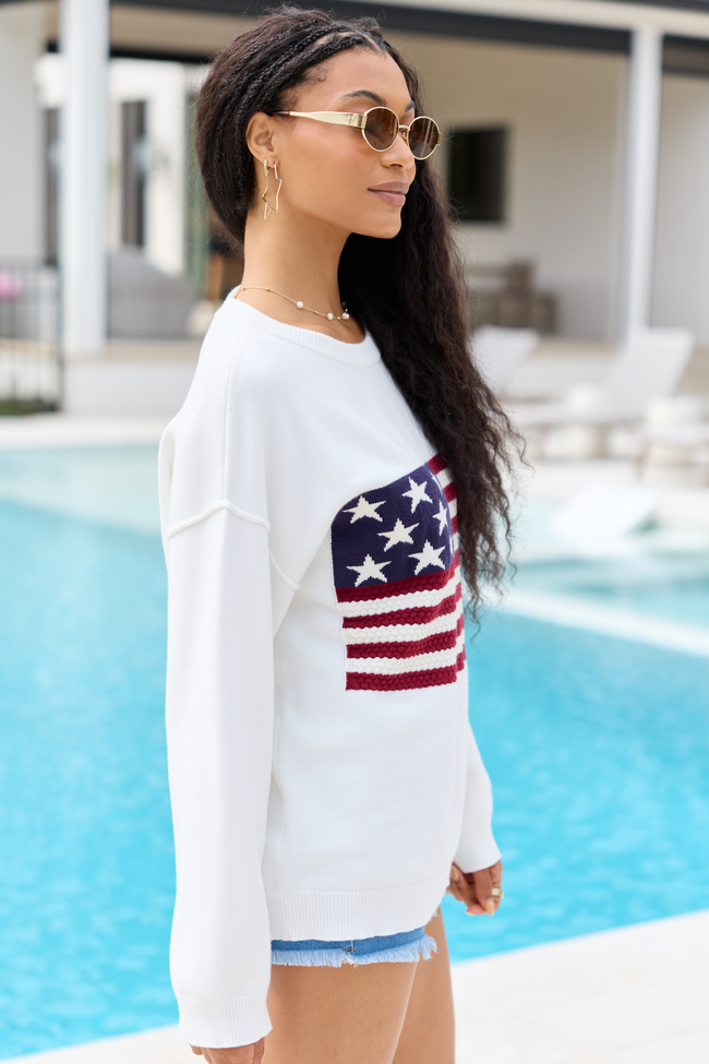 Home Of The Free Ivory Textured Flag Sweater