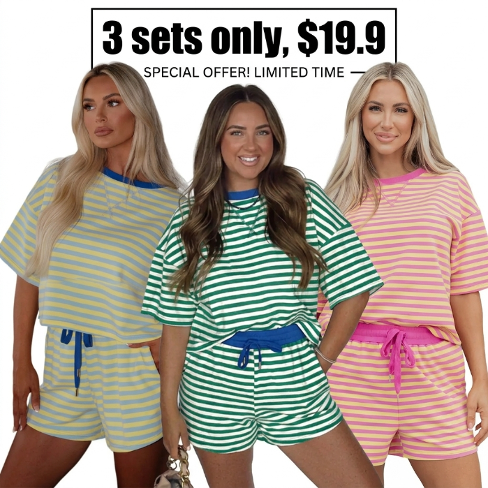 Women's Stripe Drop Shoulder T-Shirt & Short Set