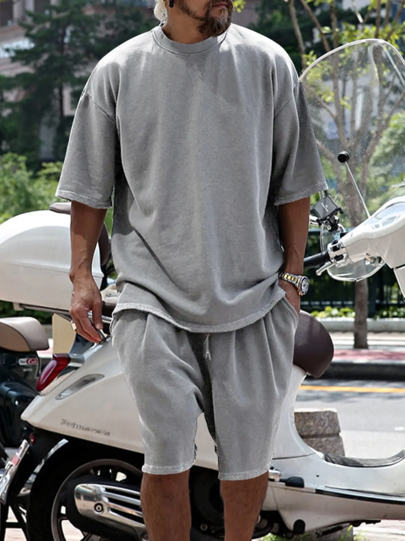 Men's Summer Casual Set, Pure Color Round Neck Short Sleeve Knit Tee & Shorts, Classic Loose Fit Sportswear, Comfortable Daily Wear Outfit