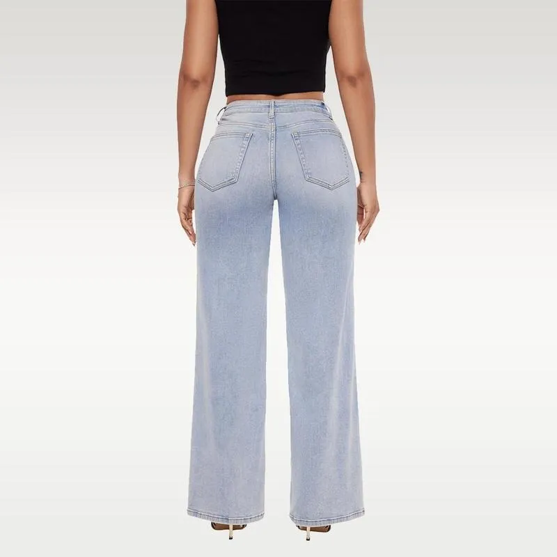 Mid-to-low waist loose stretch wide-leg jeans