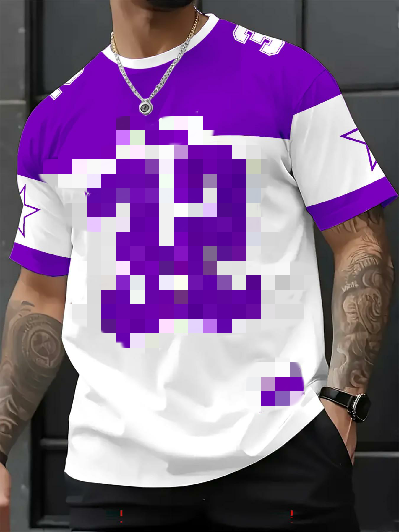 Men's Casual Round Neck Short Sleeve T-Shirt, 3D Star Number Print Football Jersey, Fitted All Seasons Sports Shirt