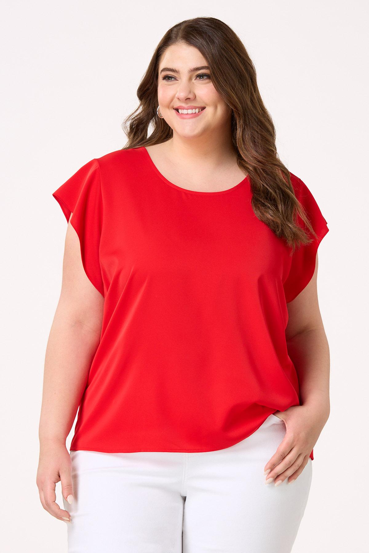 Plus Size Solid Cap Sleeve Top