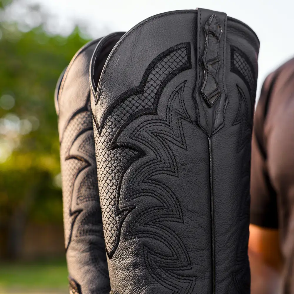 Black Pirarucu Leather Boots - Square Toe