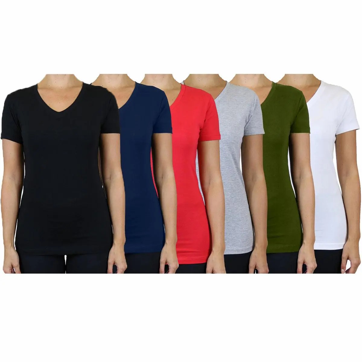 Women's 6-Pack Loose Fit Short Sleeve V-Neck & Crew Neck Classic Tee Summer Top