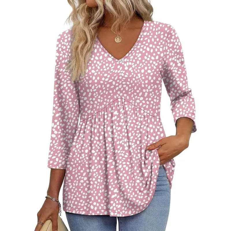 3/4 Length Sleeve Womens Tops 2025 Blouses for Women Dressy Casual Fashion Clothing V Neck Babydoll Tops Fall Outfits