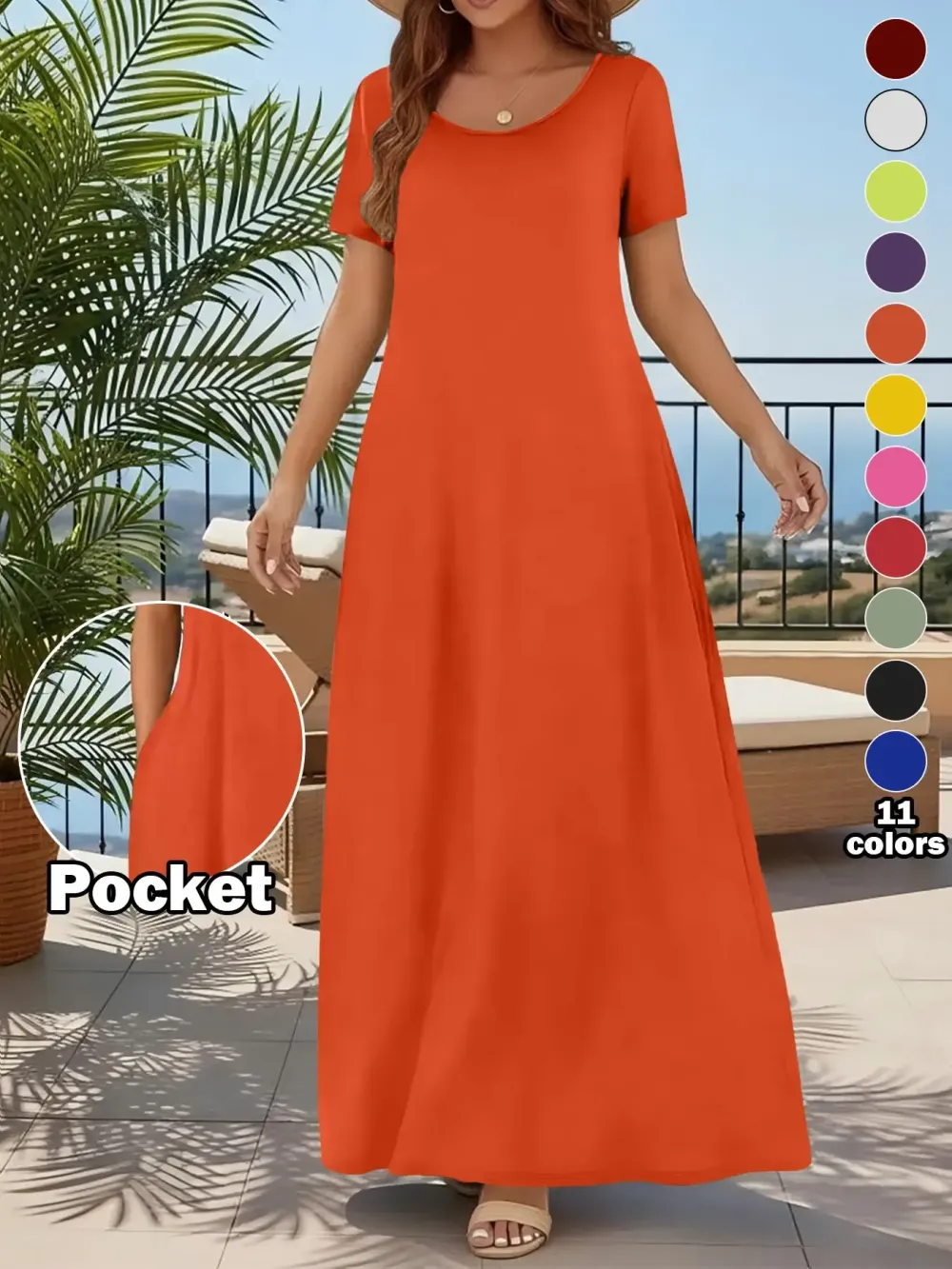 Women's Casual Commuter Plain Minimalist Short Sleeve Dress with Pockets, Loose Fit Summer & Fall, Essential Beachwear