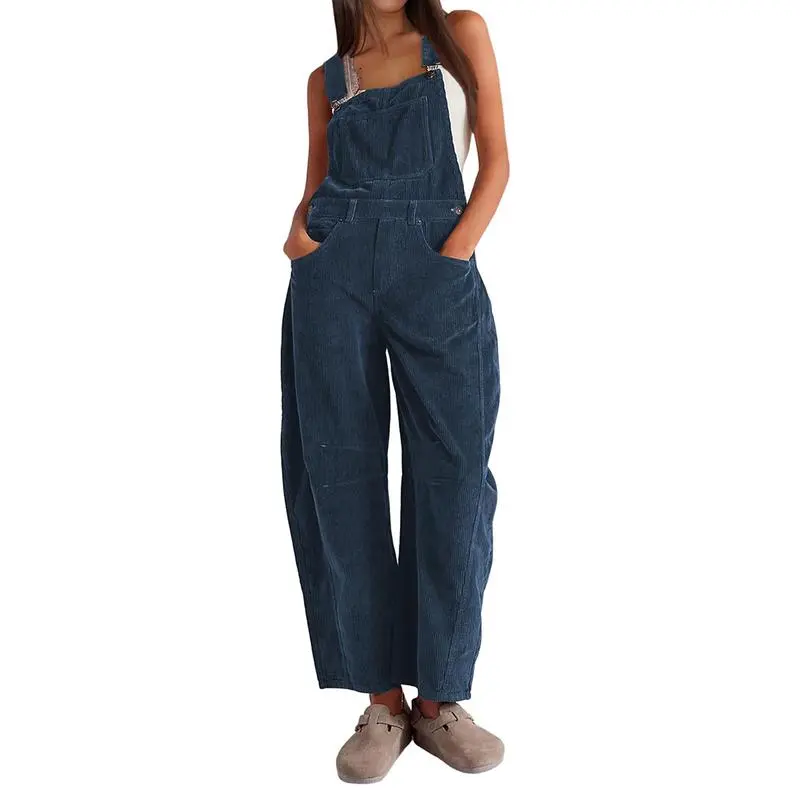 Women Barrel Wide Leg Bib Corduroy Pants