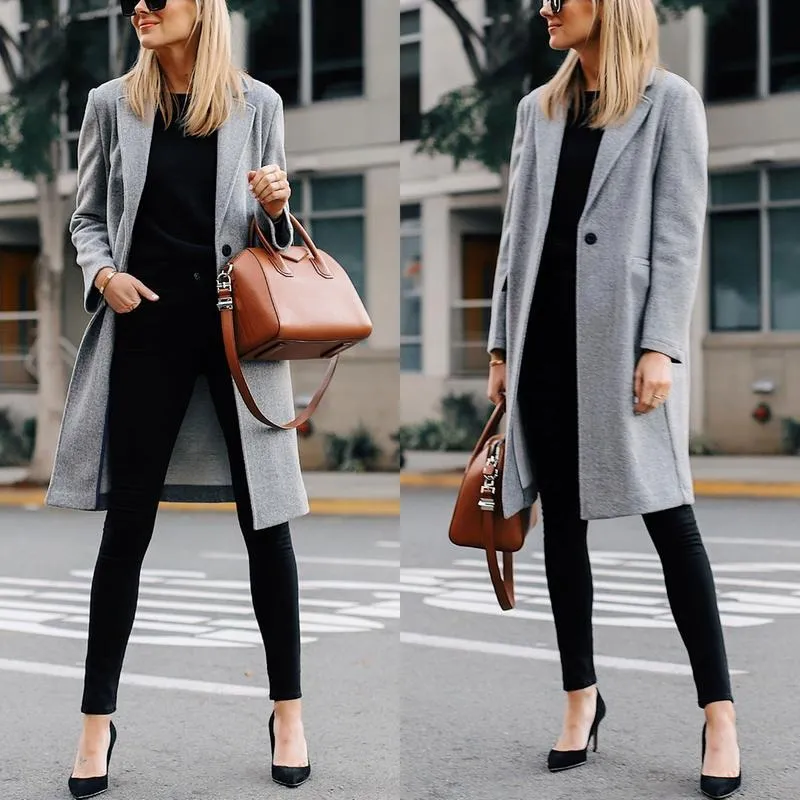 Women's Winter Notch Lapel Double Breasted Wool Blend Mid Long Pea Trench Coat